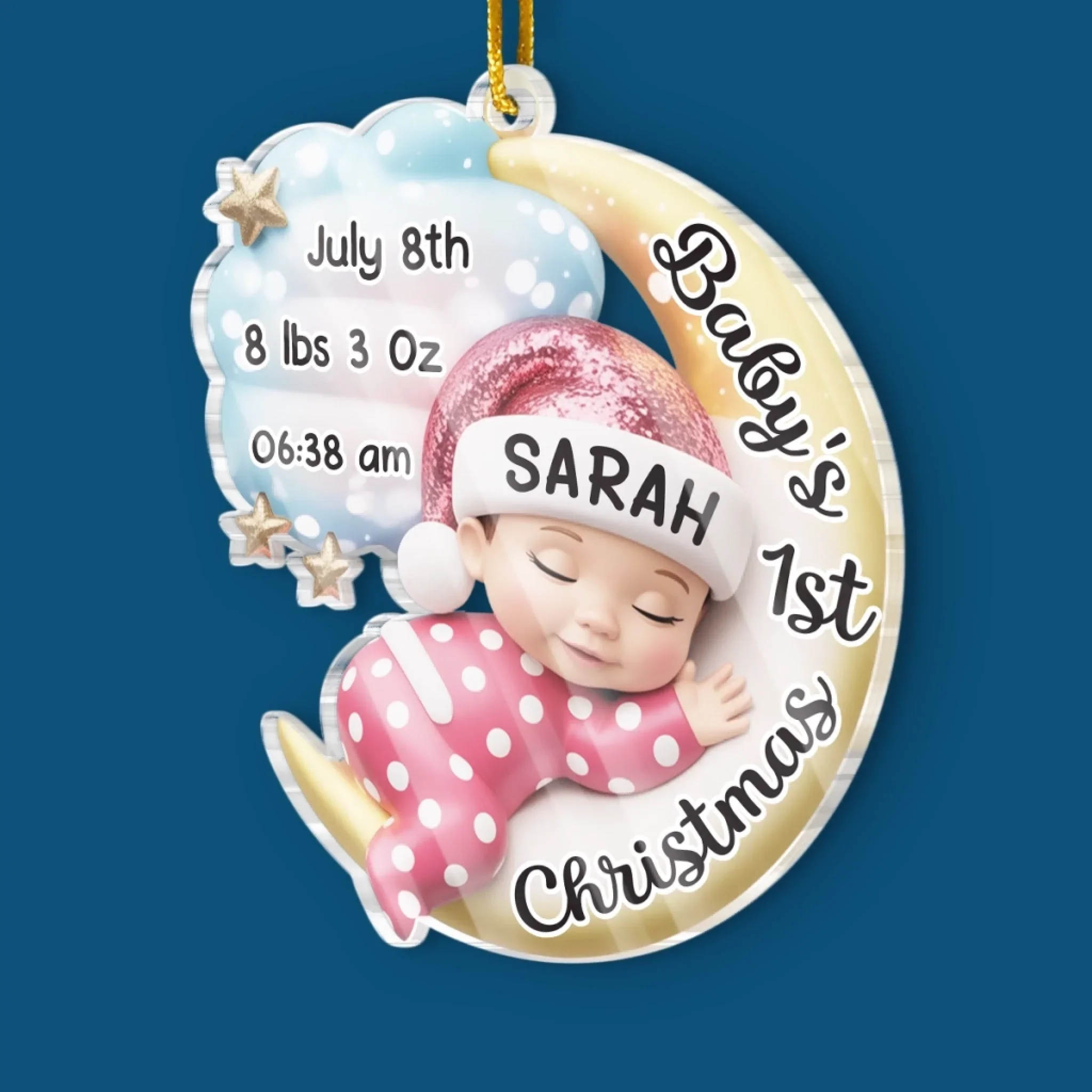 Custom Acrylic Ornament - Personalized Christmas Baby Shower, Gender Reveal Gifts For New Moms, New Dads, New Parents - Cherishing Your Very First Christmas - Robaser