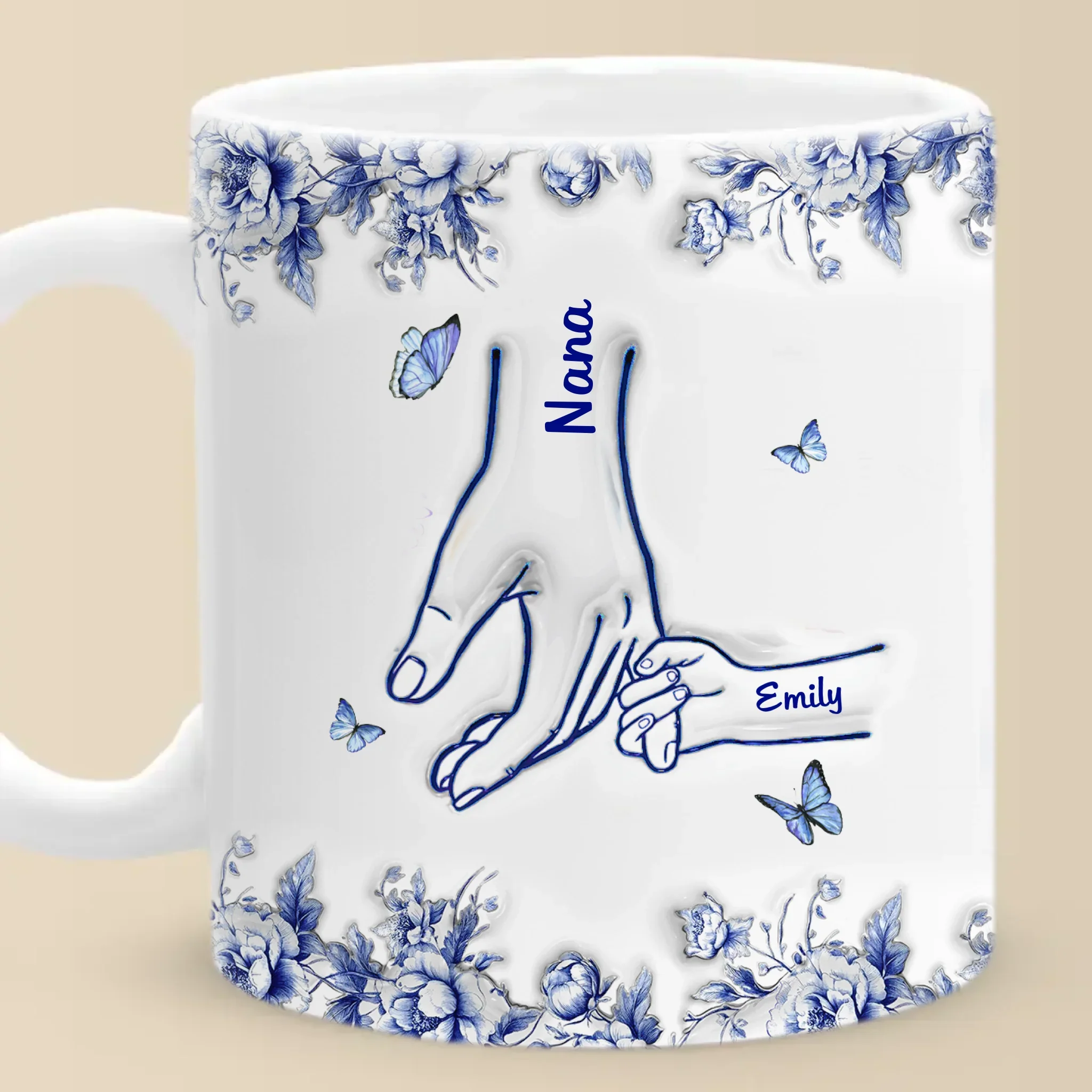 Custom 3D Inflated Effect Printed Mug - Personalized Birthday Gifts For Mom, Grandma - Hand In Hand Through Life - Robaser