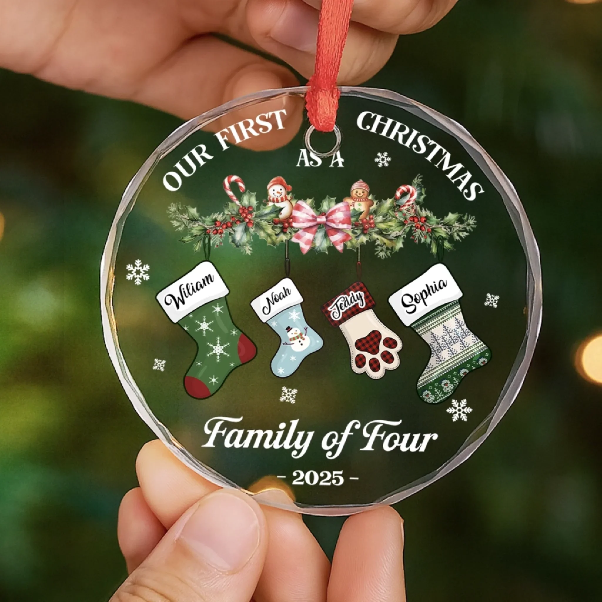 Custom Circle Glass Ornament - Personalized Christmas Birthday Gifts For Mom, Dad, Kids - Our First Christmas Together - Robaser