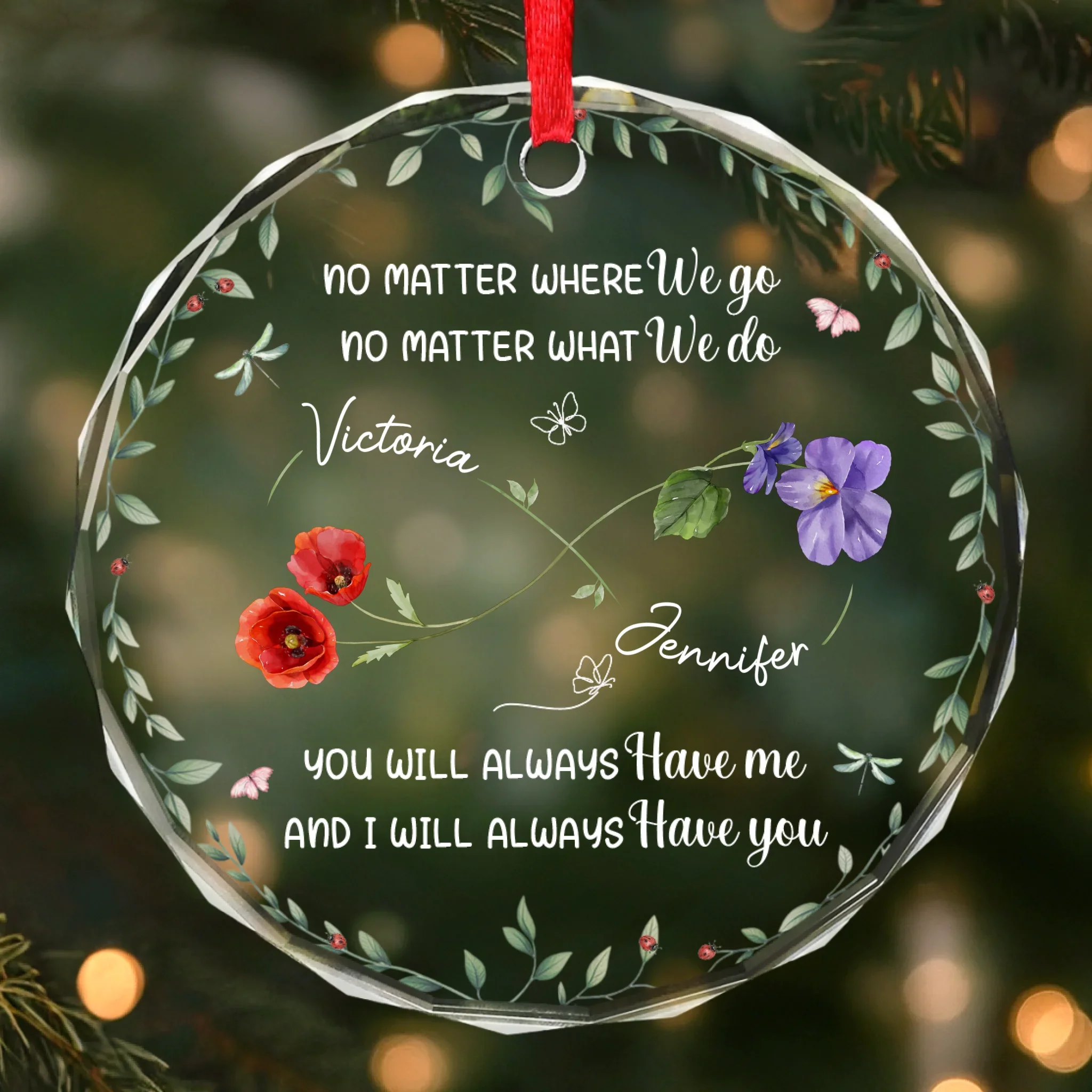 Custom Circle Glass Ornament - Personalized Best Friend Birthday Gifts For Women, Besties, Sisters, BFF - You  re My Sunshine In A Garden Of Roses - Robaser