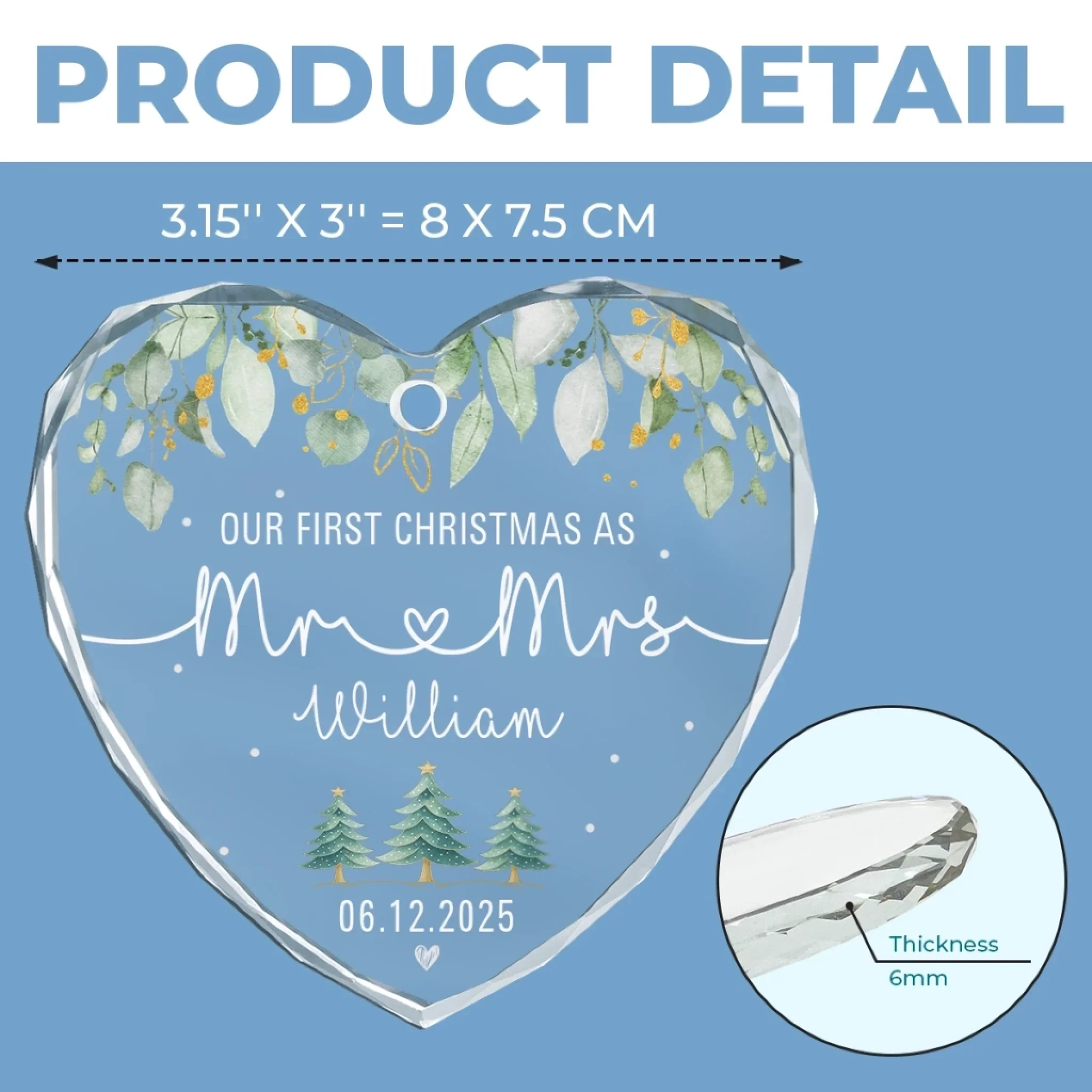 Custom Heart Glass Ornament - Personalized Anniversary Christmas Wedding Gifts For Husband And Wife, Him And Her - Season Of Us - Robaser