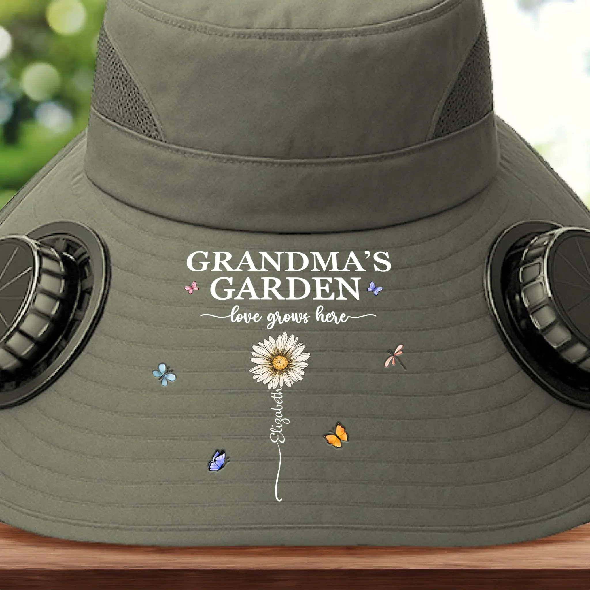 Custom Hat With Fans Solar Power - Personalized Garden Gifts For Gardeners, Mom, Grandma - Garden Of Love And Legacy - Robaser
