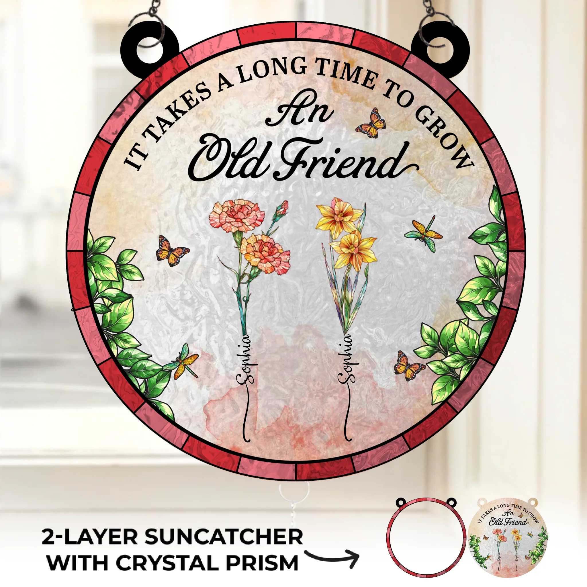 Custom Wood And Acrylic Suncatcher With Crystal Prism - Personalized Best Friend Birthday Gifts For Women, Besties, Sisters, BFF - Old Friends, New Memories - Robaser