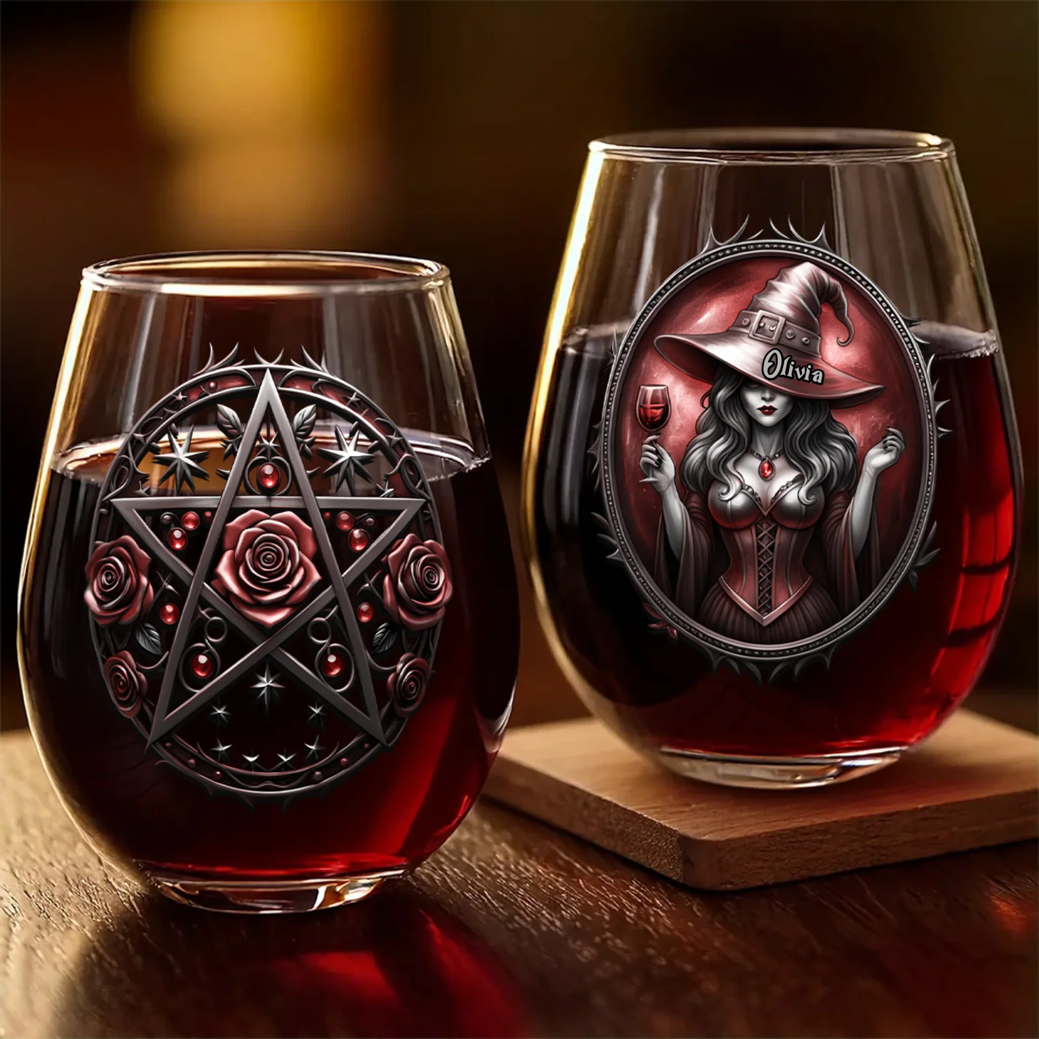 Custom Wine Glass - Personalized Halloween Witchy  Gifts For Women, Besties, Sisters, BFF - Witching You Were Here - Robaser