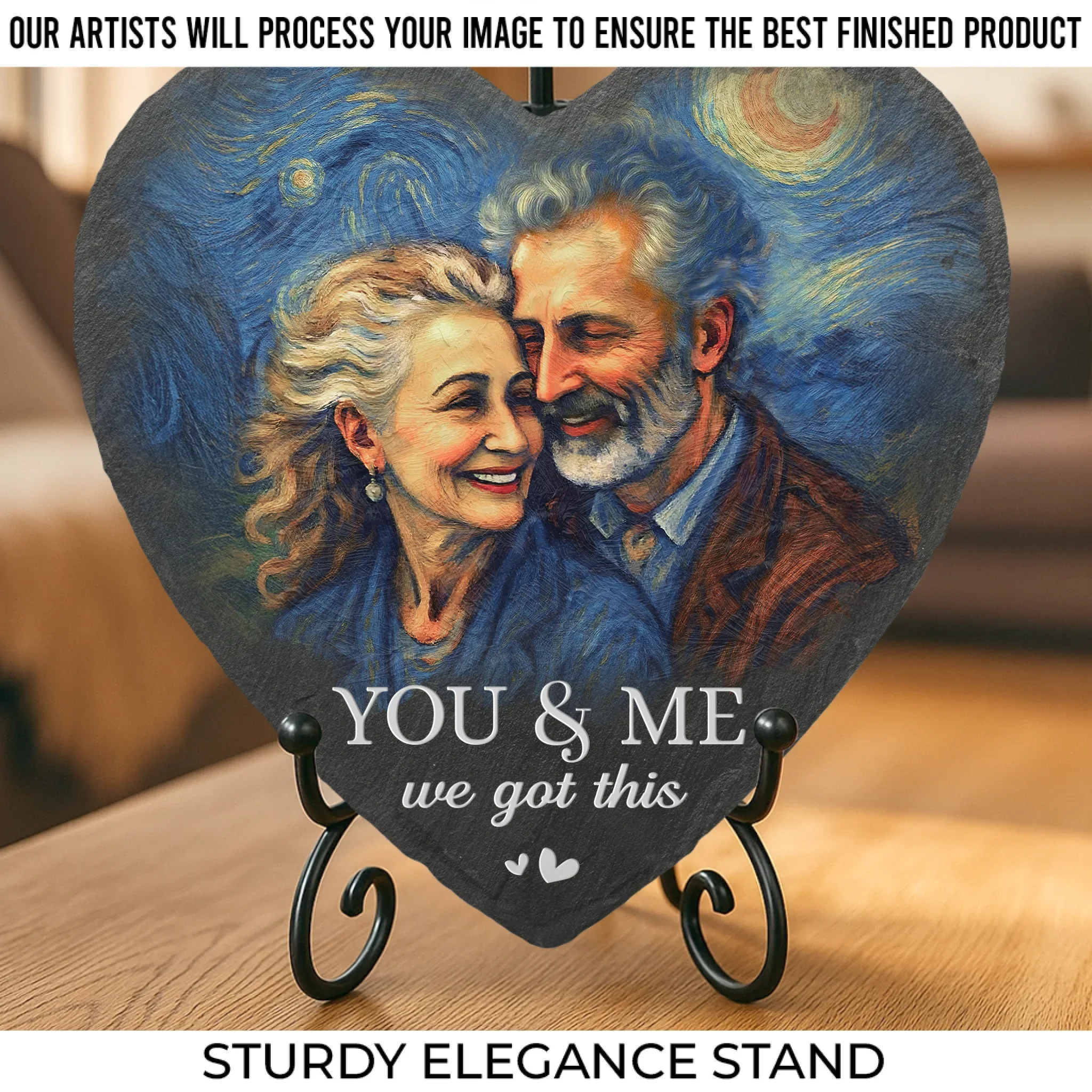 Custom Photo Heart Shaped Stone With Stand - Personalized Anniversary Wedding Gifts For Husband And Wife, Him And Her - You And Me, We Got This - Robaser