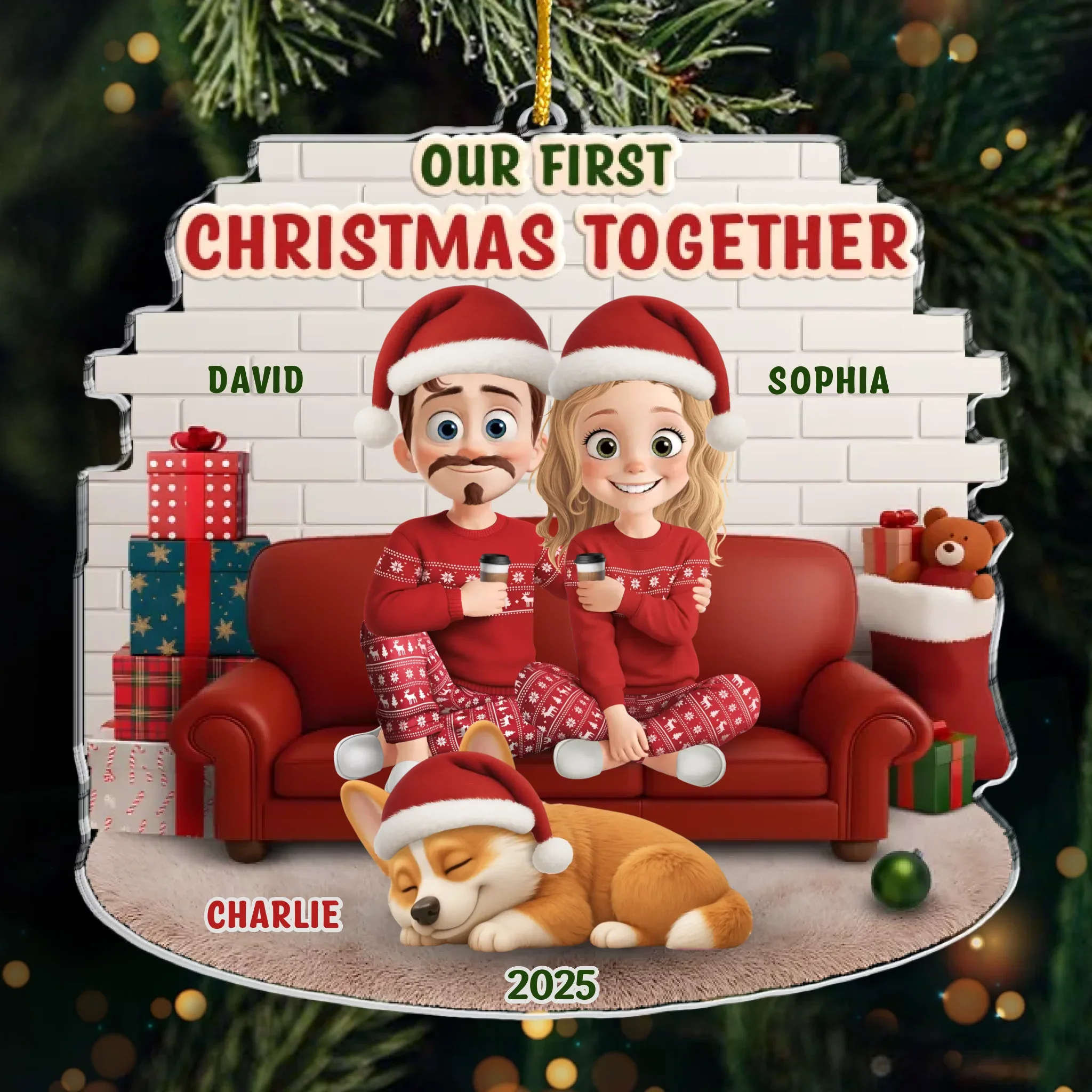 Custom First Christmas Acrylic Ornament - Personalized Anniversary Christmas Wedding Gifts For Husband And Wife, Dog Dad And Mom - Pawfect Match, Confirmed By Santa - Robaser