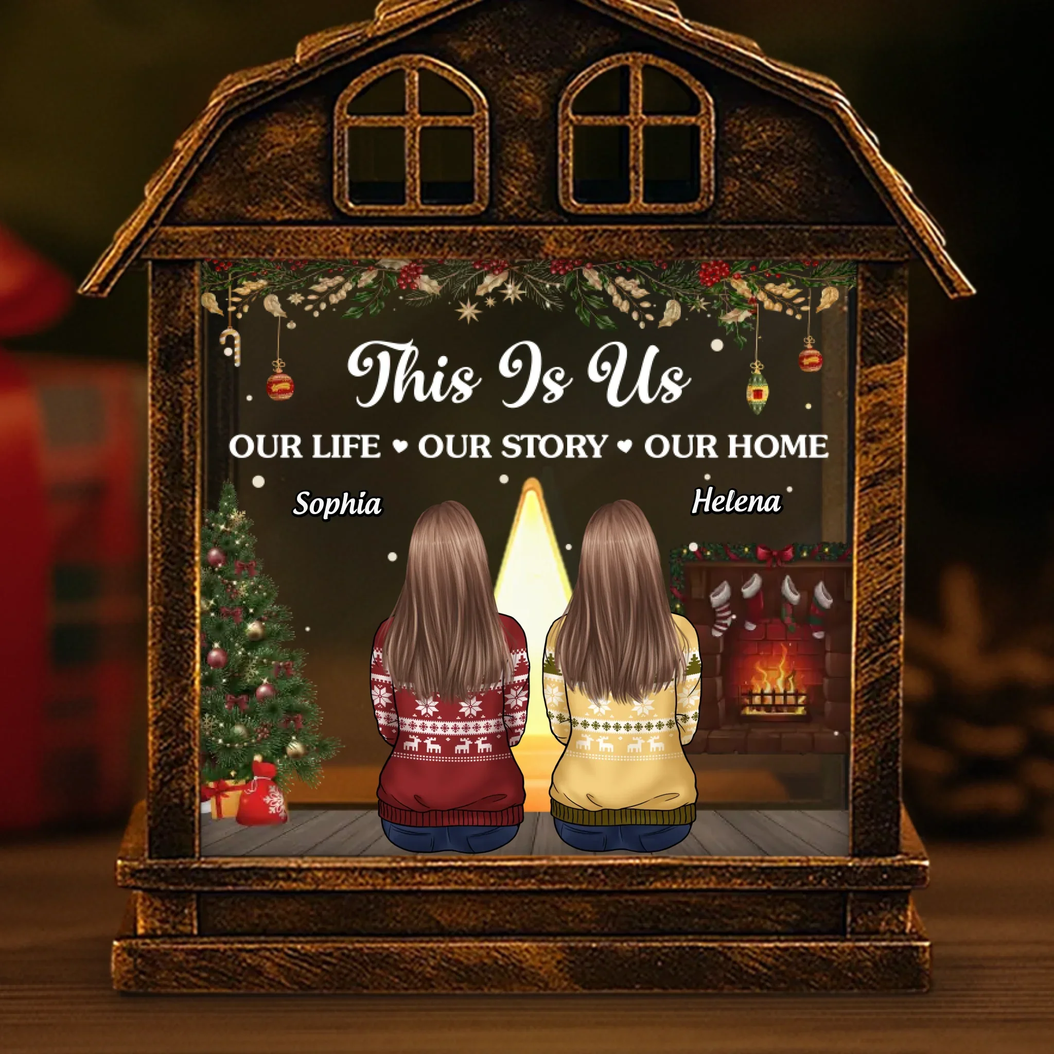 Custom LED House Lantern Light - Personalized Christmas Birthday Gifts For Mom, Dad, Brother, Sister, Kids - Always In Our Hearts And Thoughts - Robaser