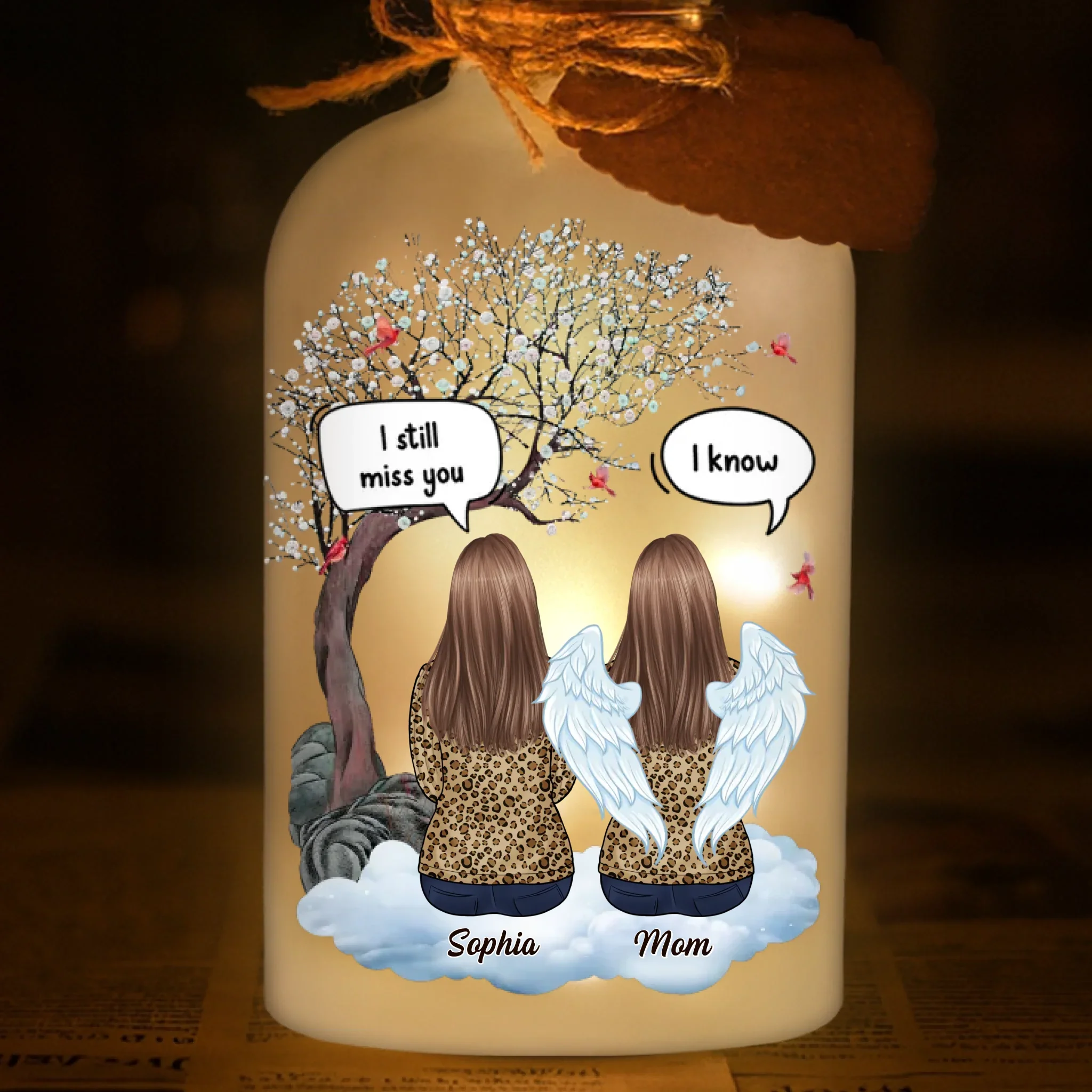 Custom Glass Bottle LED Light - Personalized Christmas Memorial Sympathy Gifts For Loss Of Mom, Dad - A Life Cherished Never Forgotten - Robaser