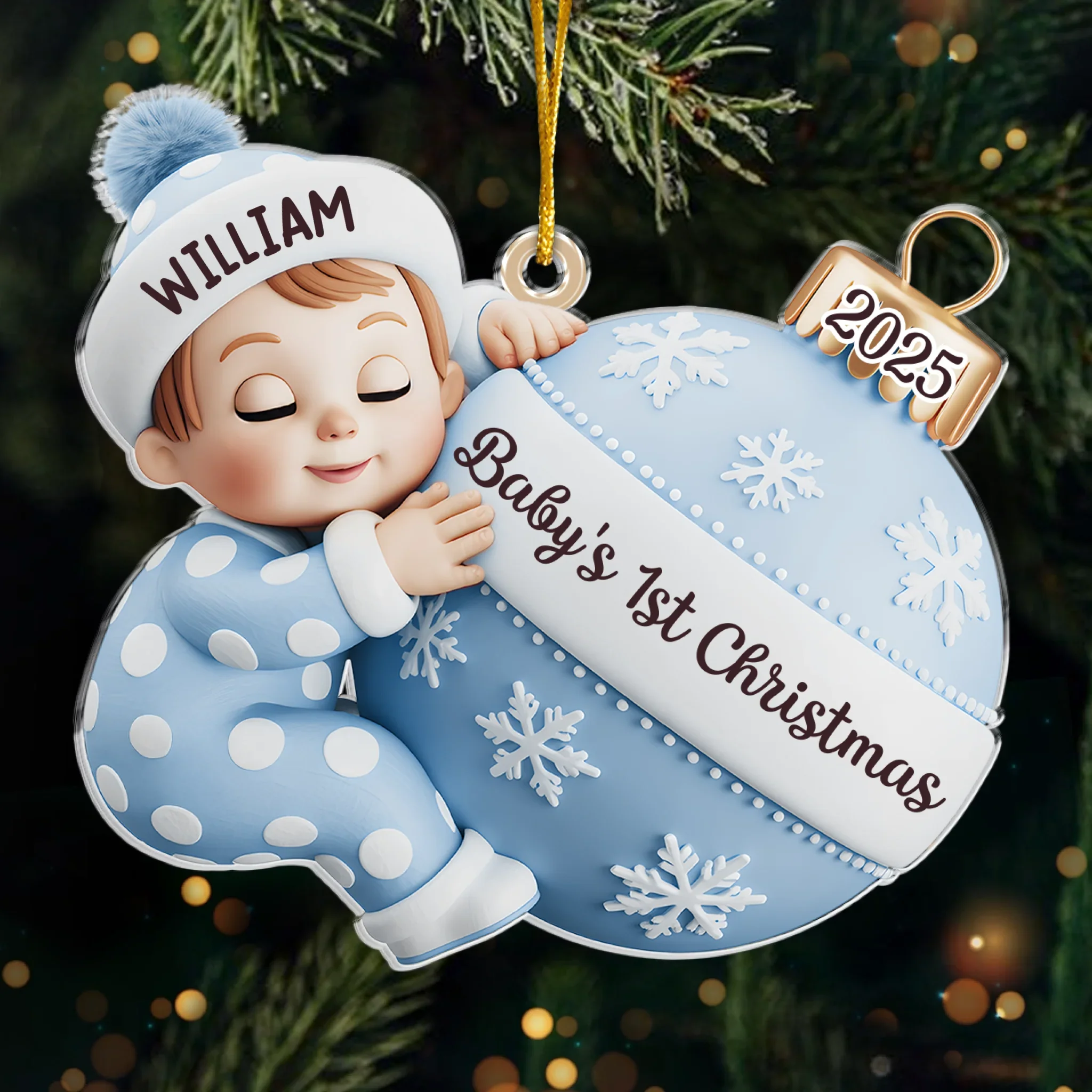 Custom Acrylic Ornament - Personalized Christmas Baby Shower, Gender Reveal Gifts For New Moms, New Dads, New Parents - First Christmas Magic Begins - Robaser