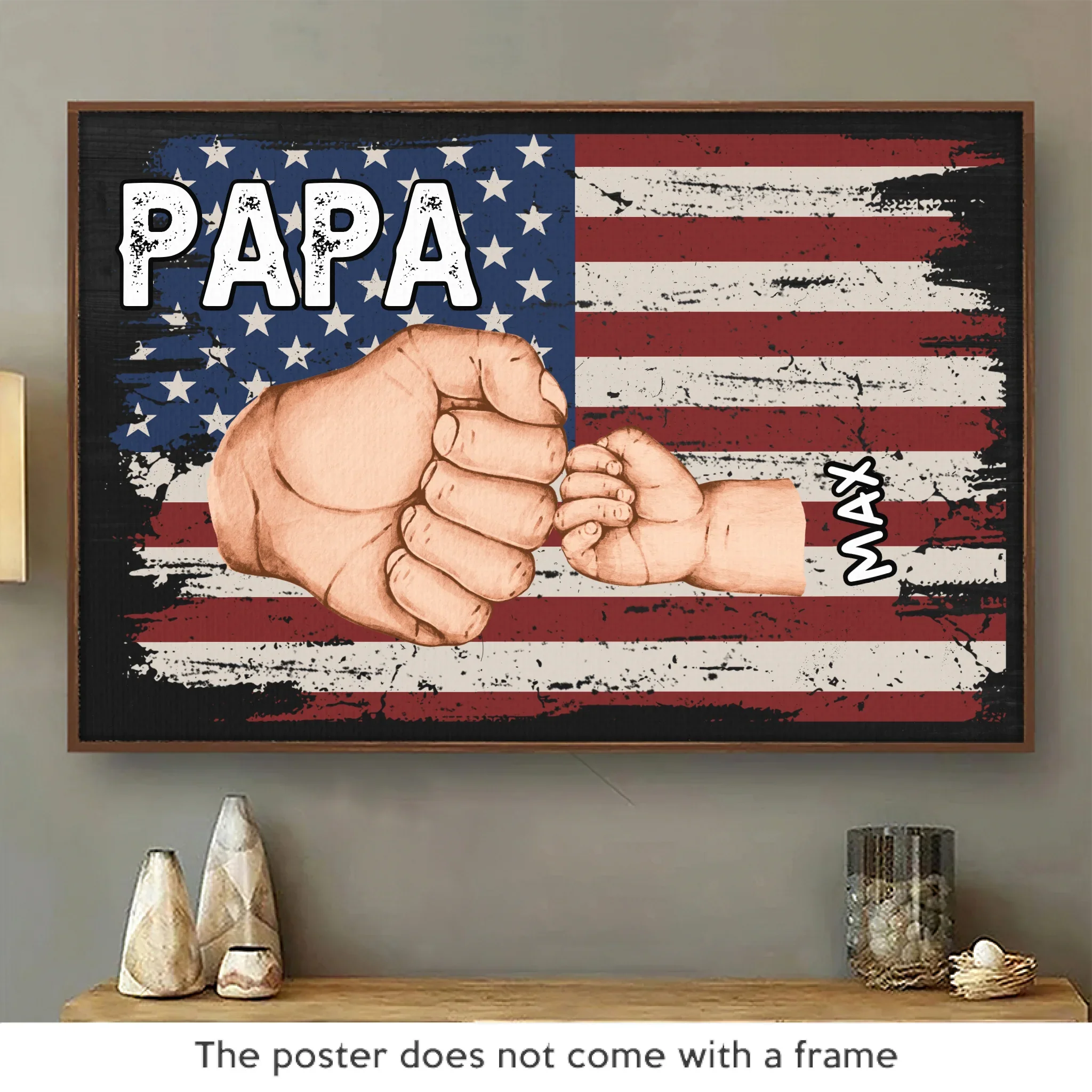 Papa & Crew, Always United - Family Personalized Custom Horizontal Poster - Father's Day, Gift For Dad, Grandpa - Robaser
