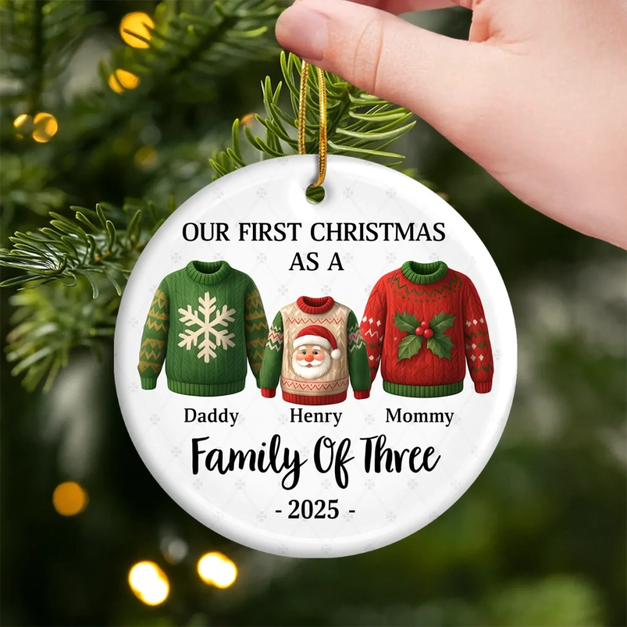 Custom Ceramic Ornament - Personalized Christmas Birthday Gifts For Mom, Dad, Kids - Our First Christmas Together - Robaser