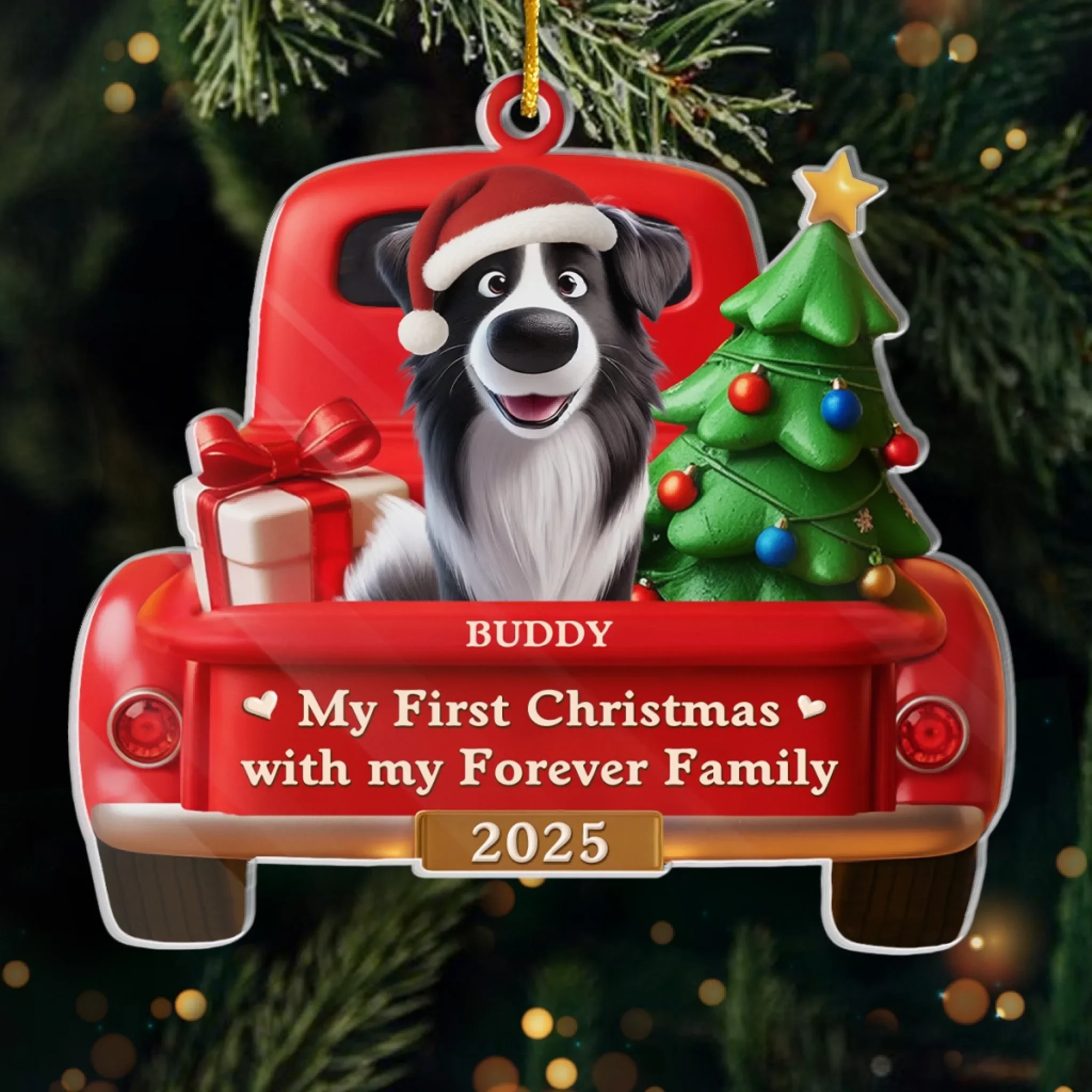 Custom Acrylic Ornament - Personalized Christmas Birthday Gifts For Dog Lovers, Dog Dad And Mom - My Forever Home, My First Christmas - Robaser