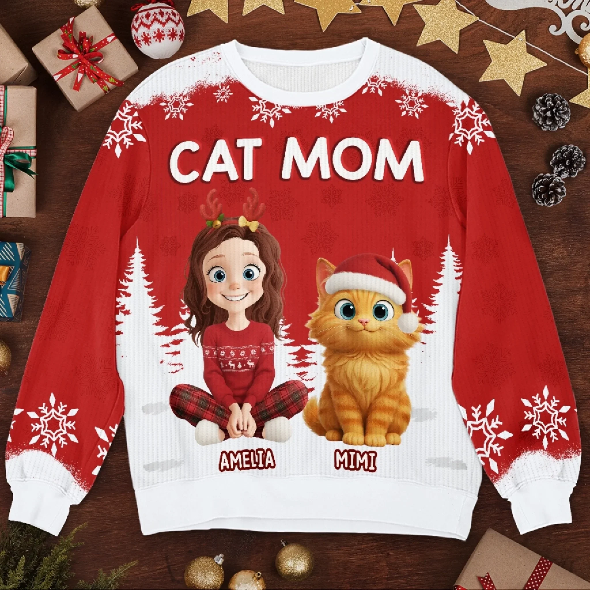 Custom Unisex Ugly Sweatshirt - Personalized  Christmas Birthday Gifts For Cat Lovers, Cat Mom And Dad - Meow And Merry On - Robaser