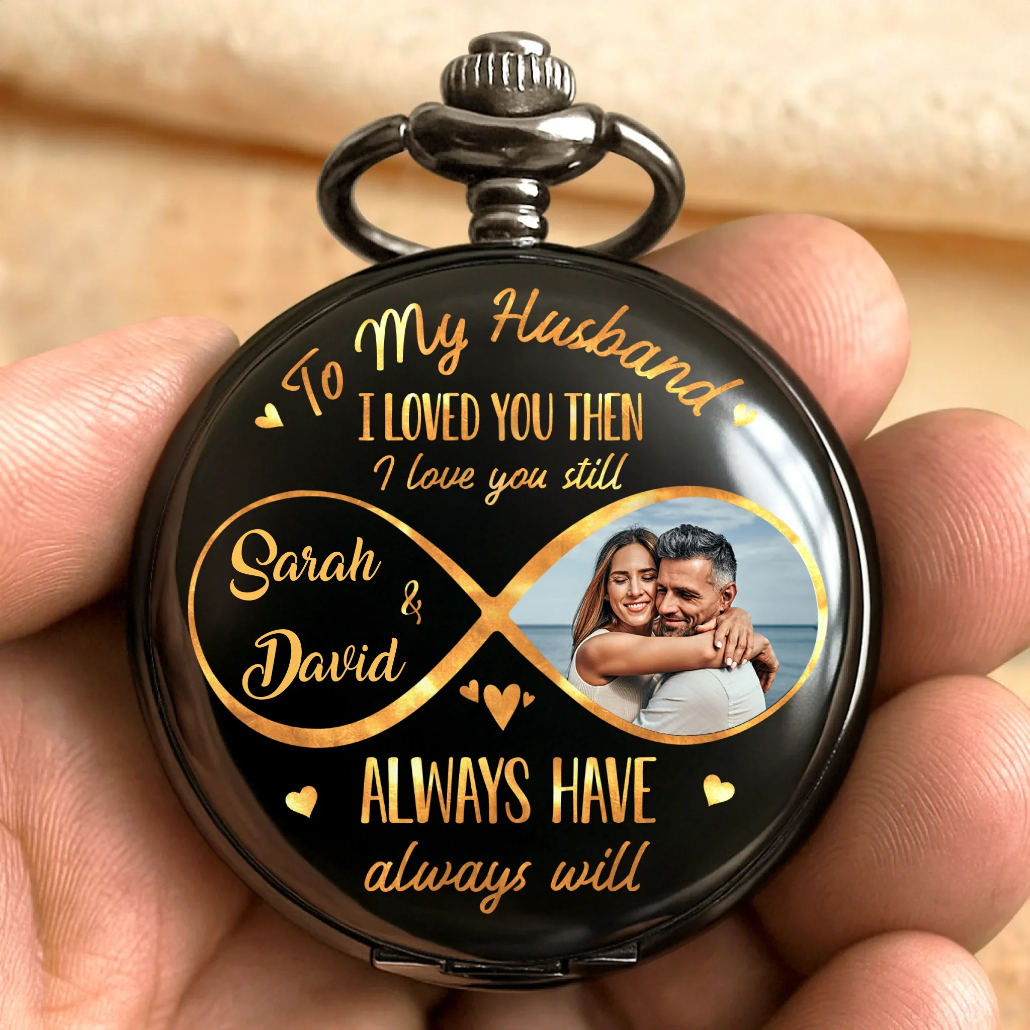 Custom Photo My Favorite Addiction - Couple Personalized Custom Pocket Watch - Gift For Husband Wife, Anniversary - Robaser