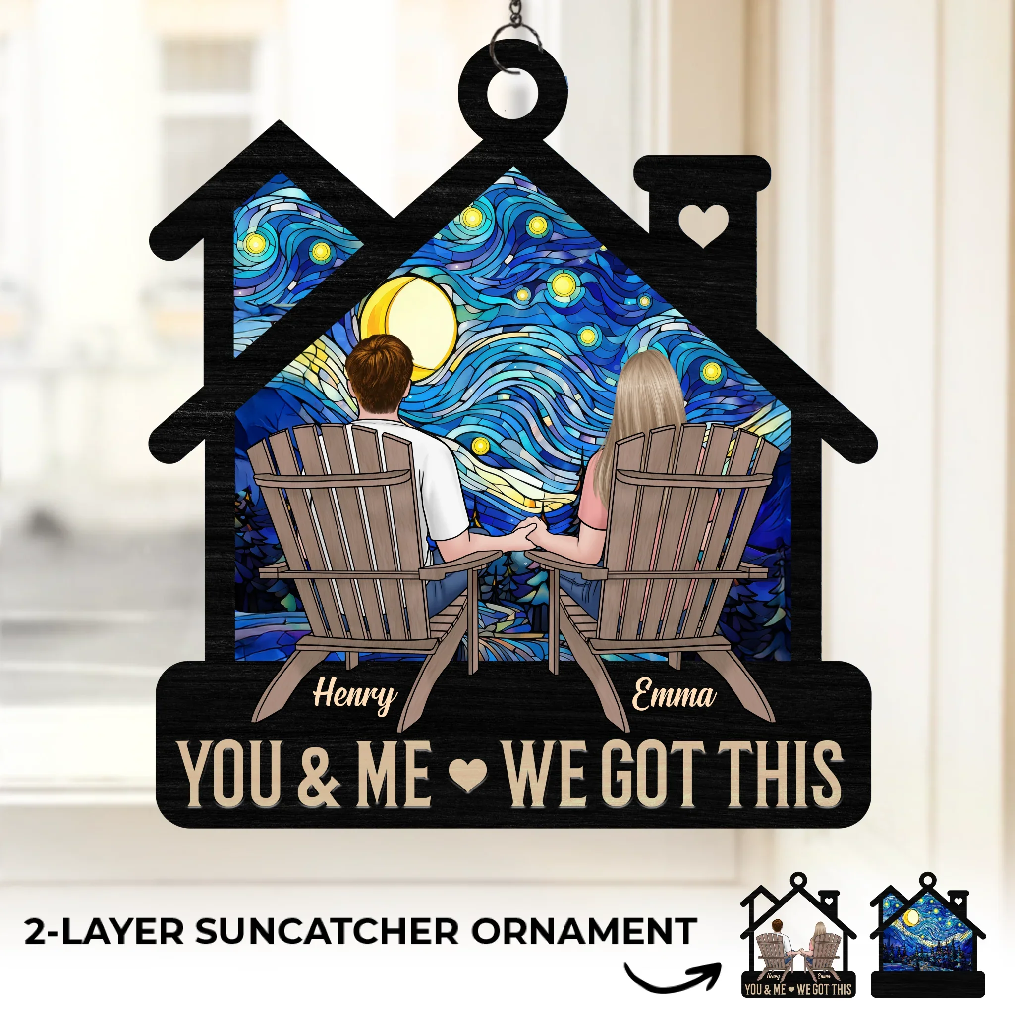 In This House, Love Lives - Couple Personalized Window Hanging Suncatcher Ornament - Gift For Husband Wife, Anniversary - Robaser