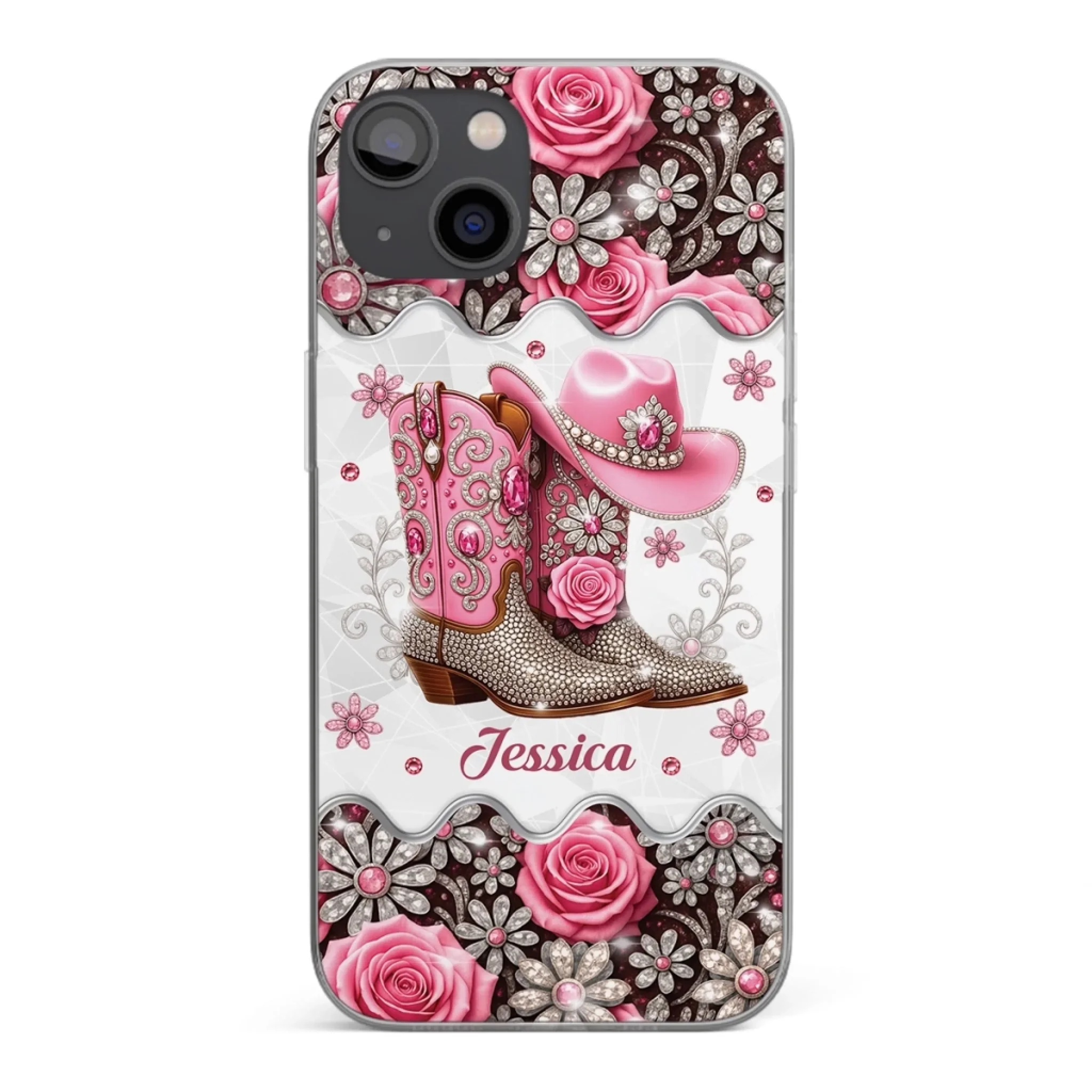 3D Inflated Effect Printed Clear Phone Case - Personalized Cowgirl Gifts For Women, Girls - Bling Boots Babe - Robaser