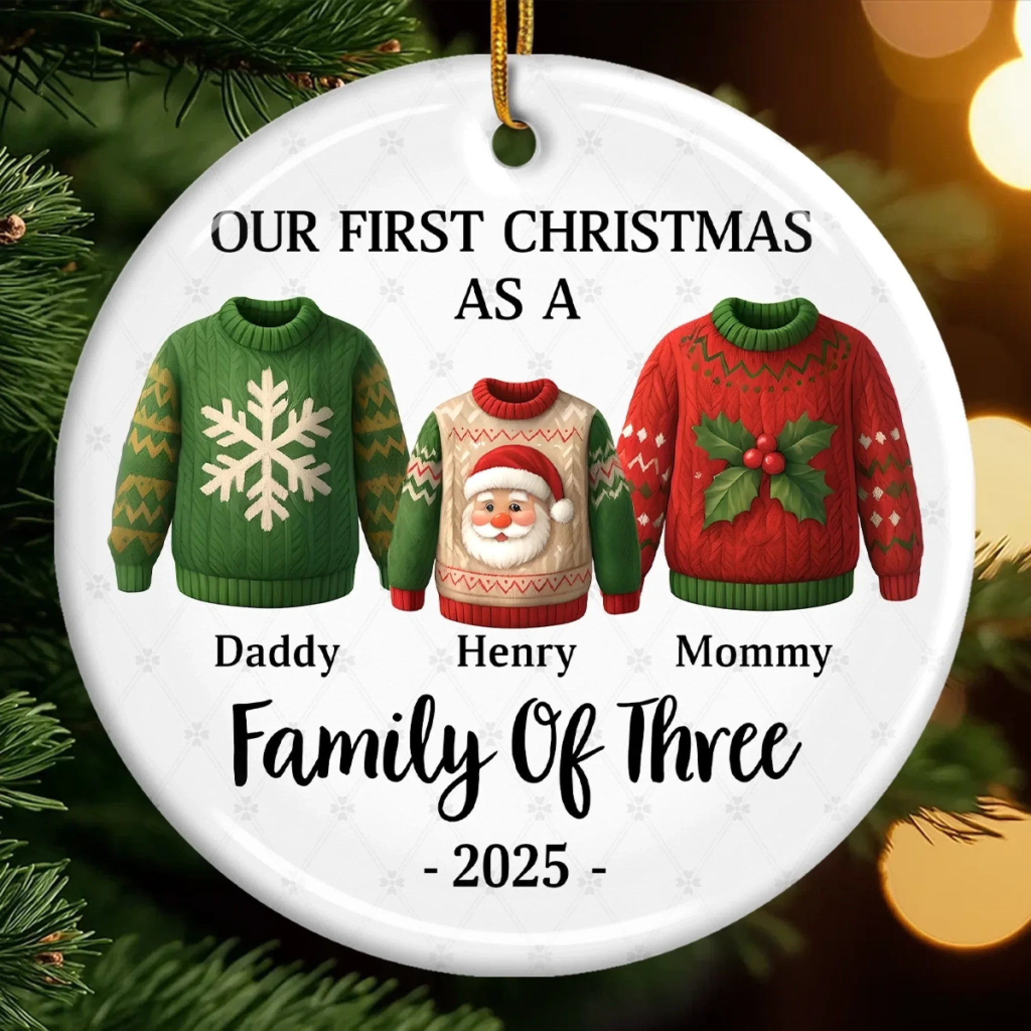 Custom Ceramic Ornament - Personalized Christmas Birthday Gifts For Mom, Dad, Kids - Our First Christmas Together - Robaser