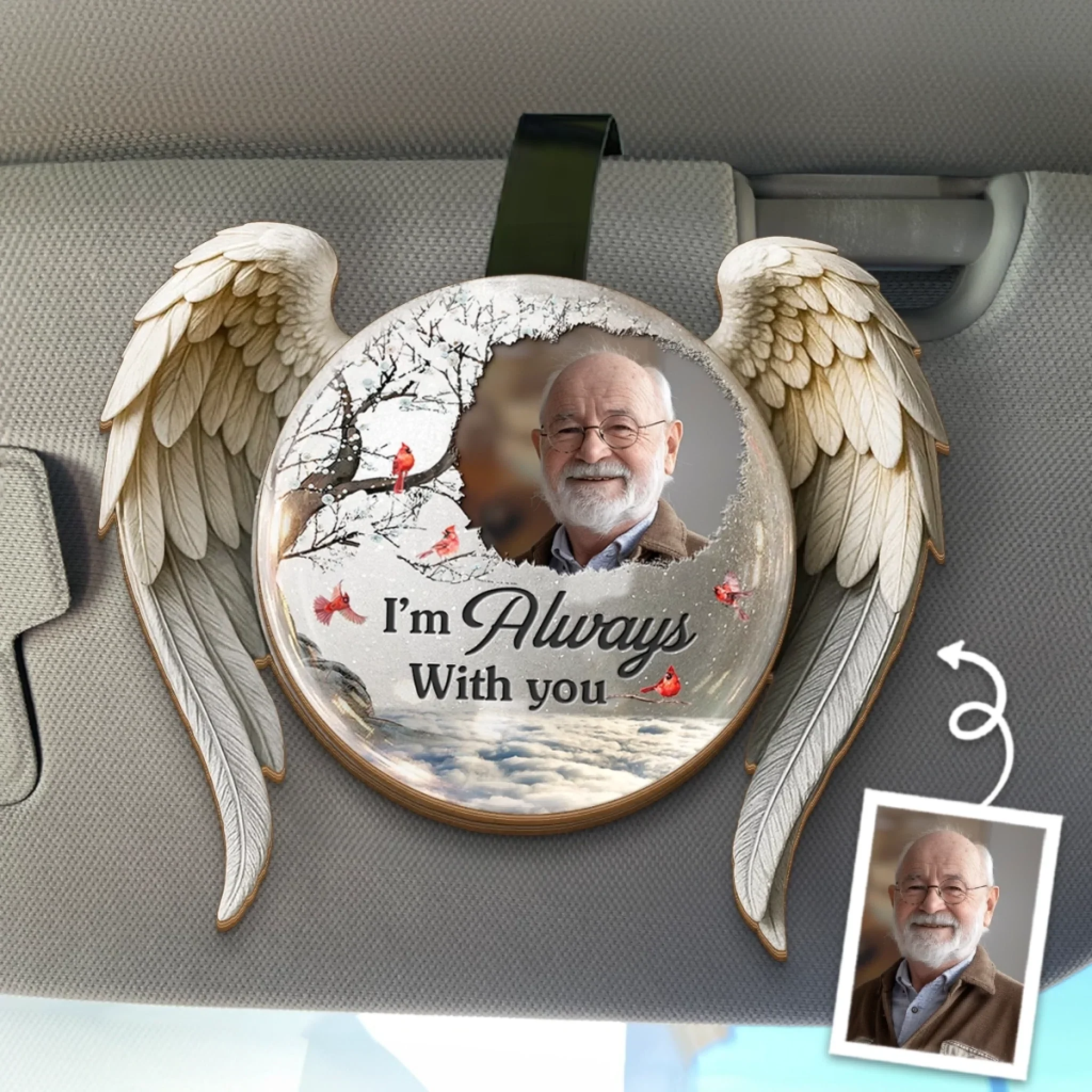 Custom Photo Car Visor Clip - Personalized Memorial Sympathy Gifts For Loss Of Mom, Dad - Never Truly Gone - Robaser