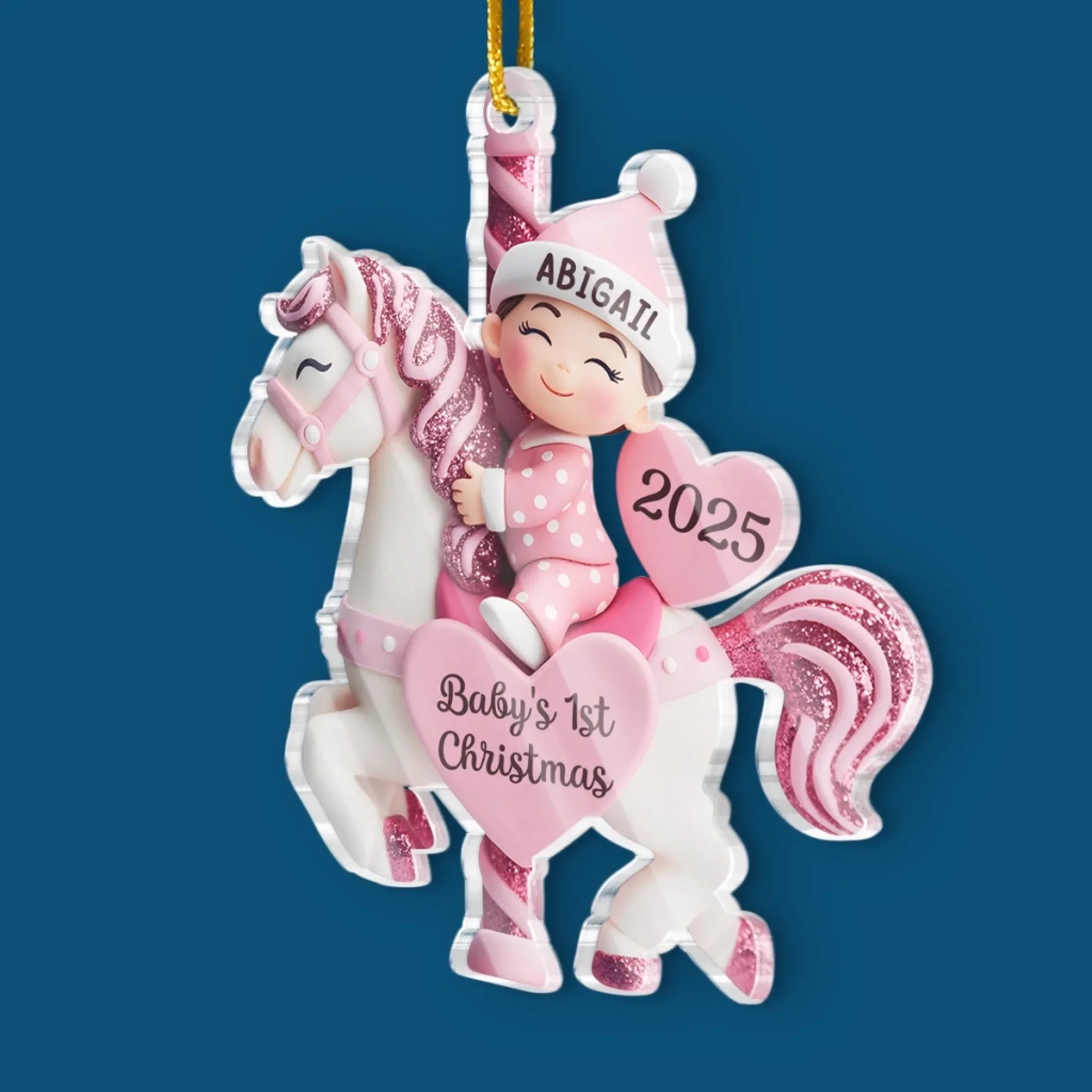 Custom Acrylic Ornament - Personalized Christmas Baby Shower, Gender Reveal Gifts For New Moms, New Dads, New Parents - Love At First Sleigh - Robaser