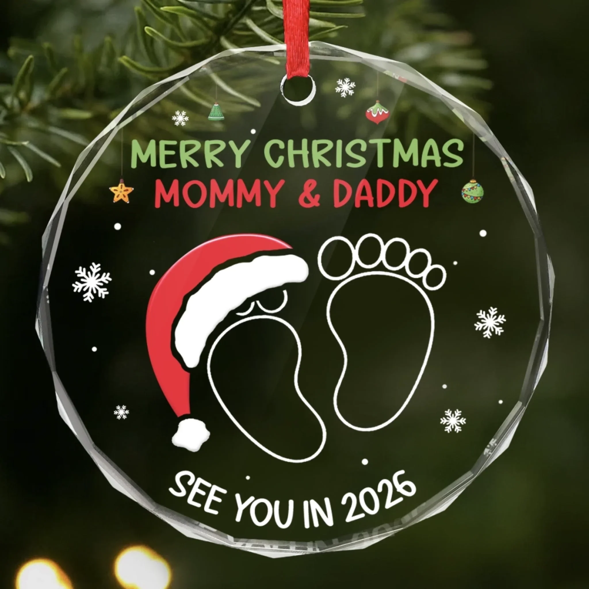 Custom Circle Glass Ornament - Personalized Christmas Baby Shower, Gender Reveal Gifts For New Moms, New Dads, New Parents - A New Chapter Of Love - Robaser
