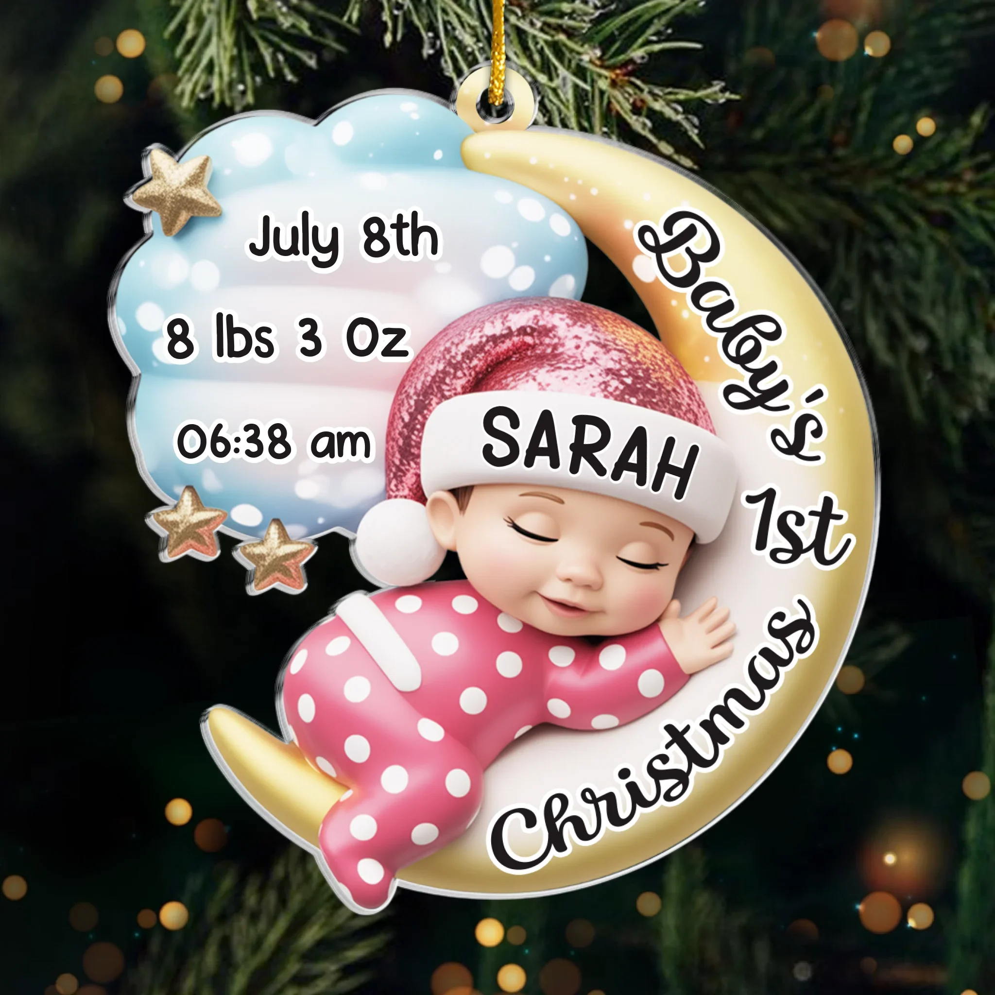 Custom Acrylic Ornament - Personalized Christmas Baby Shower, Gender Reveal Gifts For New Moms, New Dads, New Parents - Cherishing Your Very First Christmas - Robaser