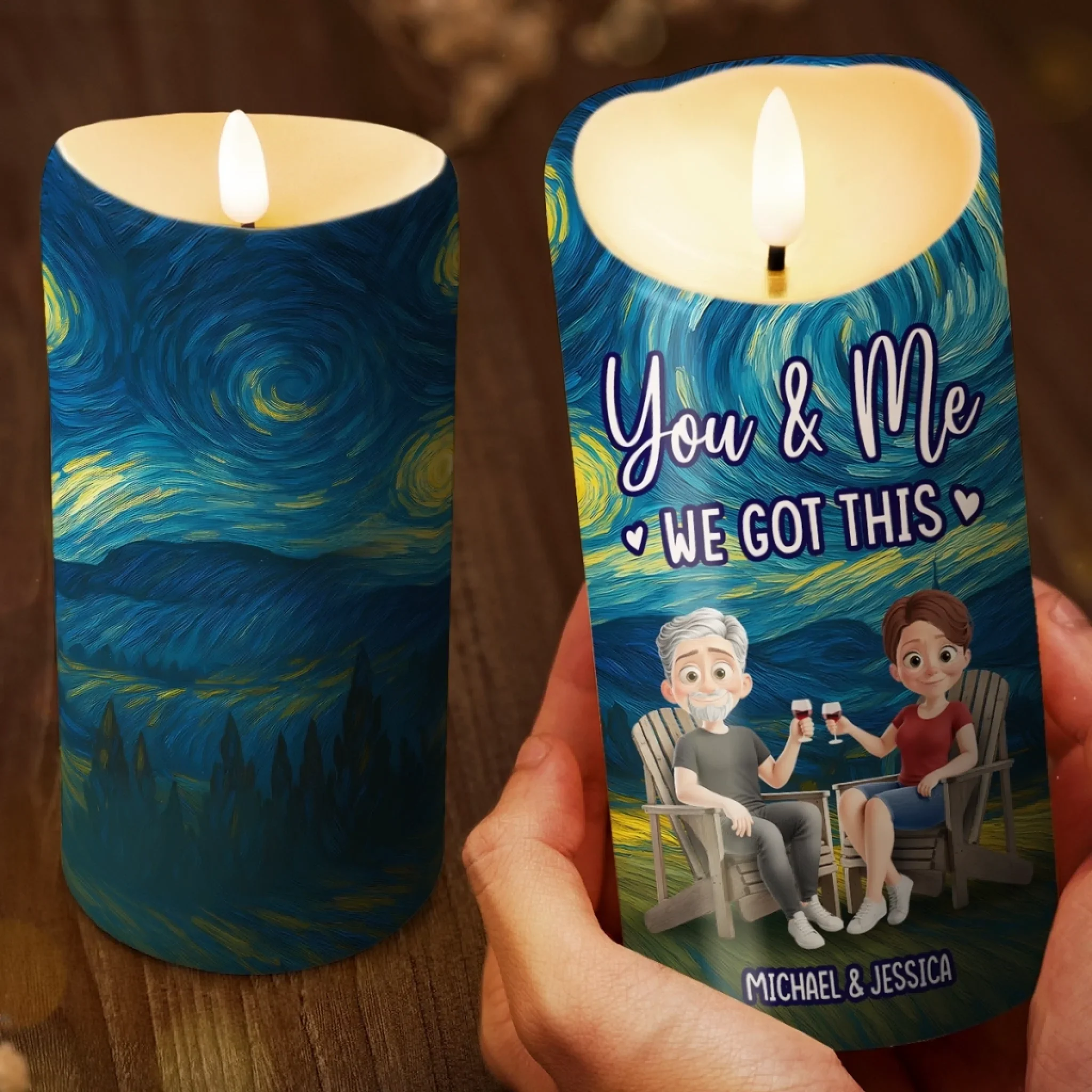 Custom LED Candle - Personalized Anniversary Wedding Gifts For Husband And Wife, Him And Her - Our Love Lights The Night - Robaser