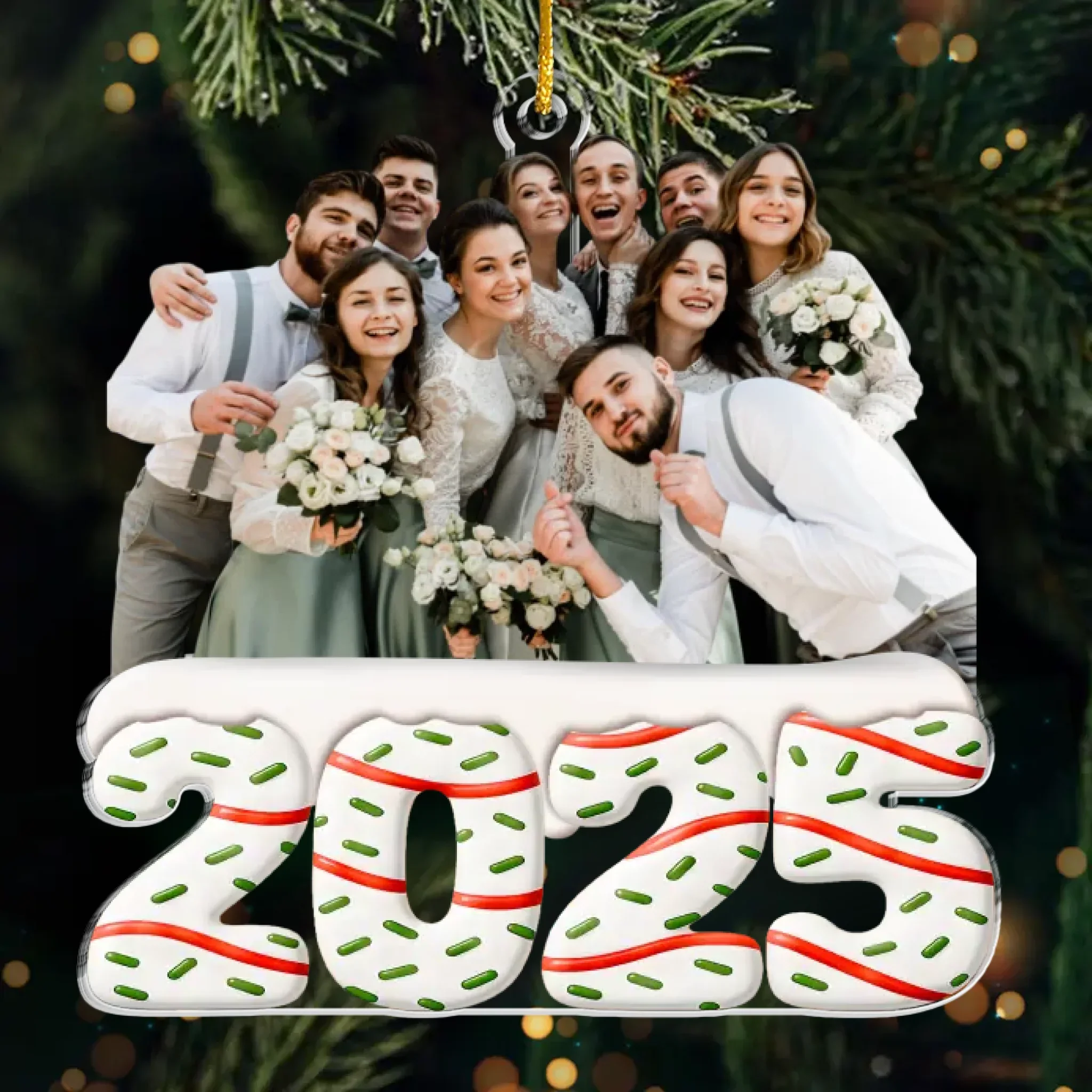 Custom Photo Acrylic Ornament - Personalized Anniversary Christmas Wedding Gifts For Husband And Wife, Bridesmaids, Groomsmen - Our Best Day, Our Best People - Robaser