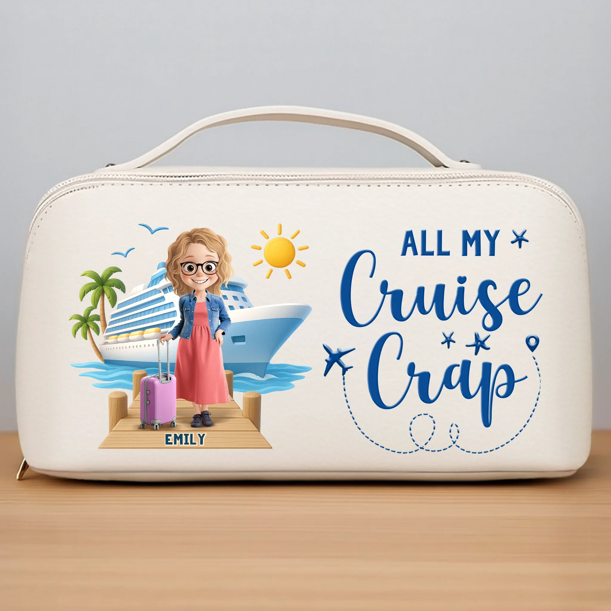 Custom PU Leather Travel Toiletry Bag - Personalized Summer Vacation And Travel Gifts For Women, Men, Cruise Lovers - Cruise Queen Kit - Robaser