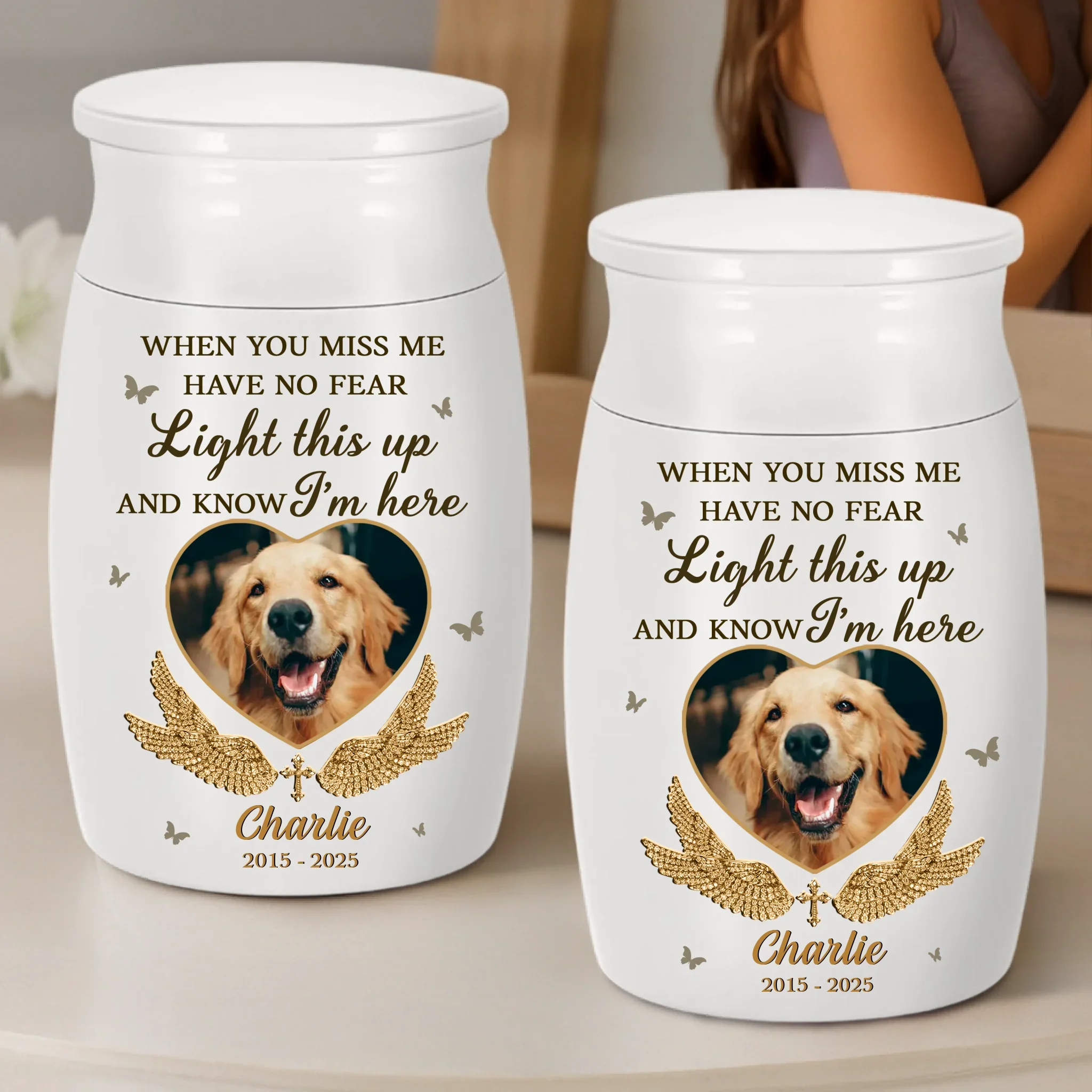 Custom Photo Decorative Urn - Personalized Pet Memorial Gifts For Dogs, Cats - Always On My Mind - Robaser
