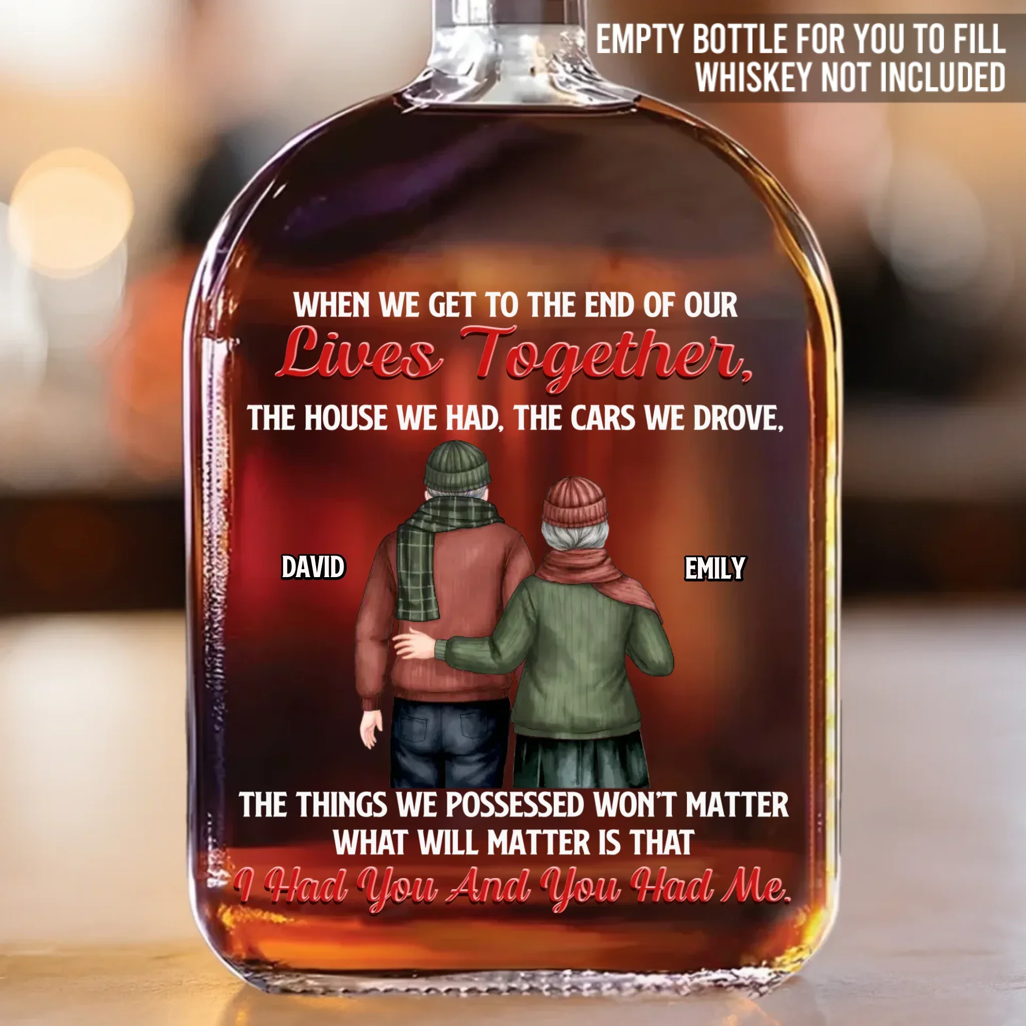 Custom Whiskey Bottle - Personalized Anniversary Christmas Wedding Gifts For Husband And Wife, Him And Her, Wine, Bourbon, Whiskey Lovers - Love Carried Us Through - Robaser