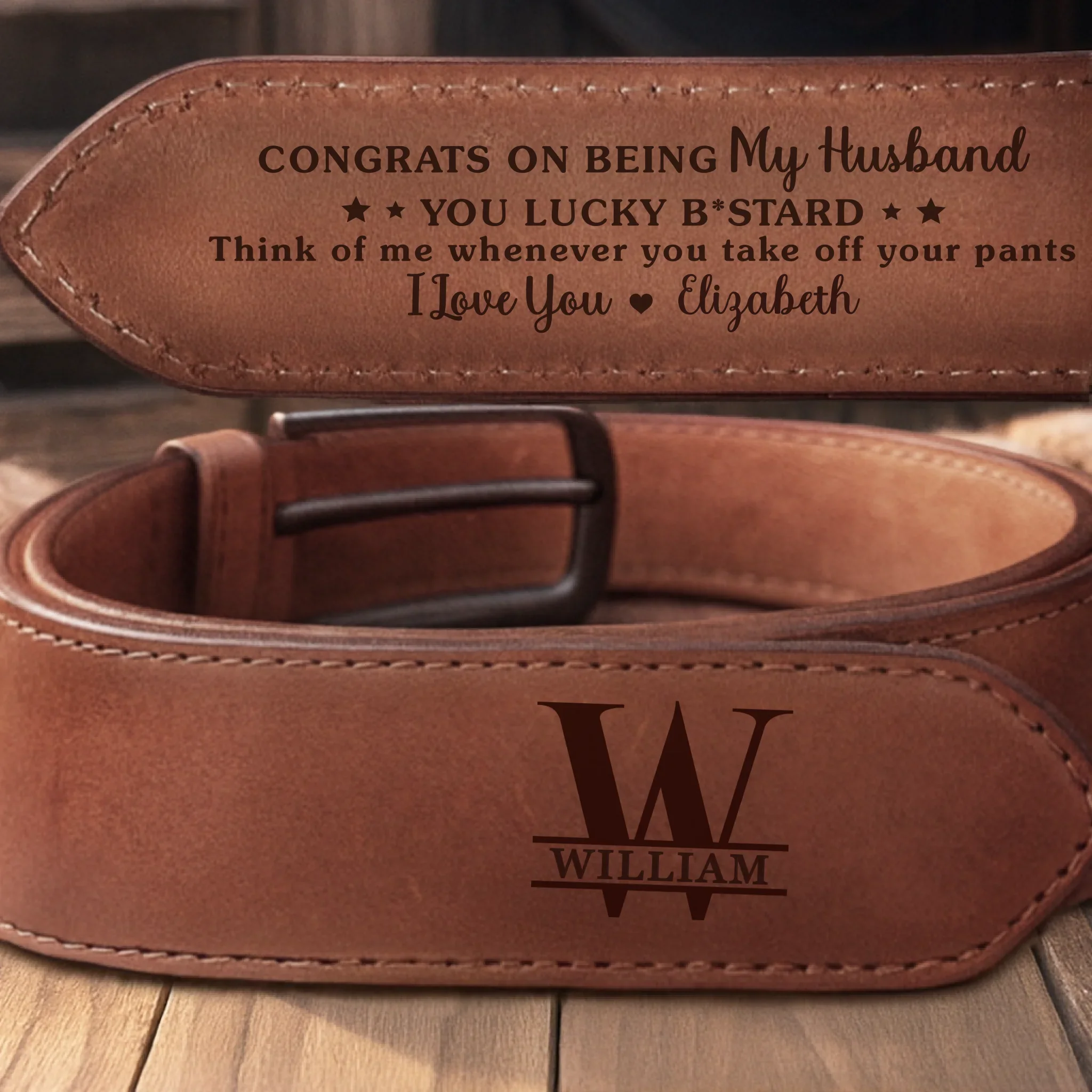 Custom Double-Sided Engraved Leather Belt - Personalized Anniversary Wedding Gifts For Husband And Wife, Him And Her - Belting Out My Love - Robaser