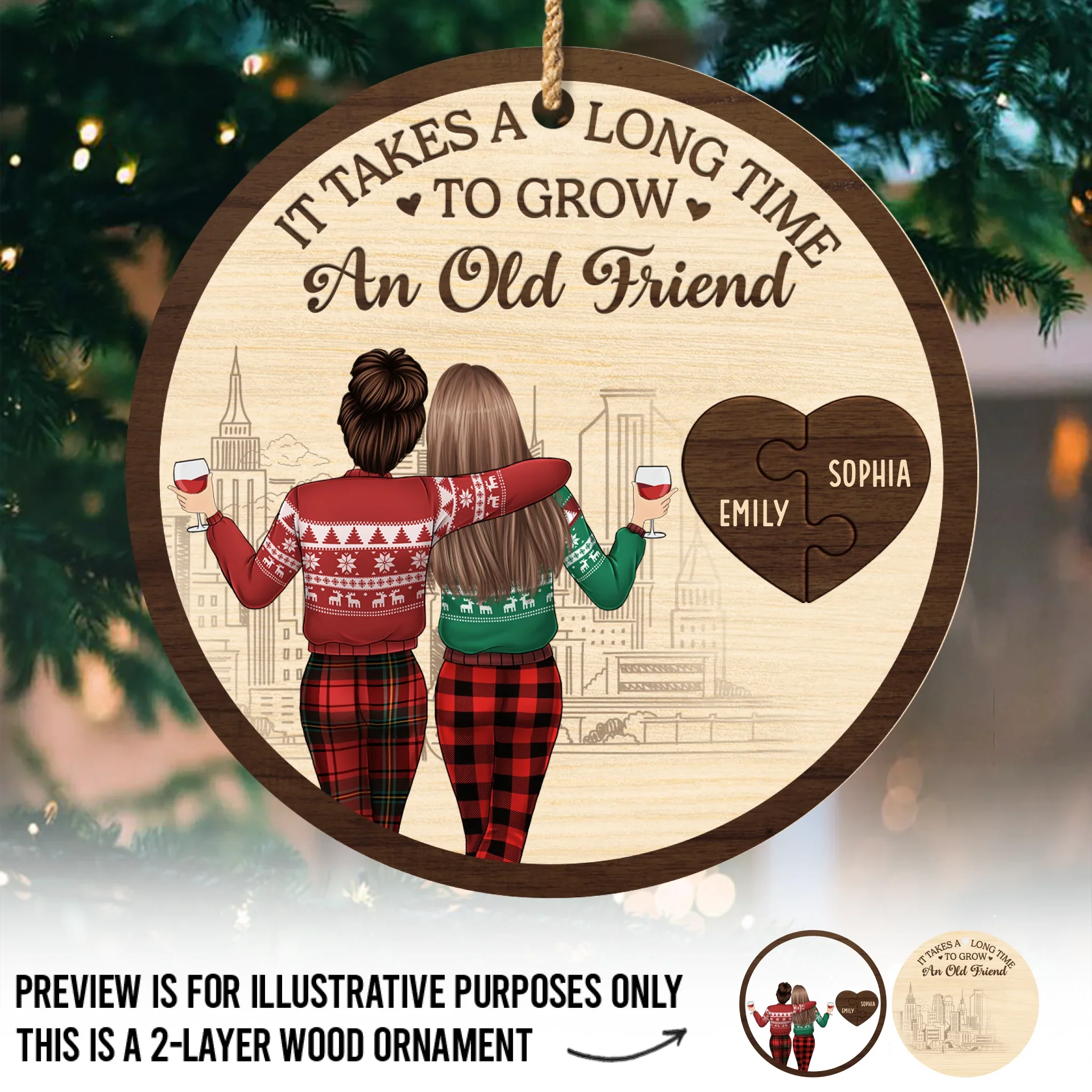 Custom Double Layer Wooden Ornament - Personalized Best Friend Christmas Birthday Gifts For Women, Besties, Sisters, BFF - Trouble Looks Better With You - Robaser