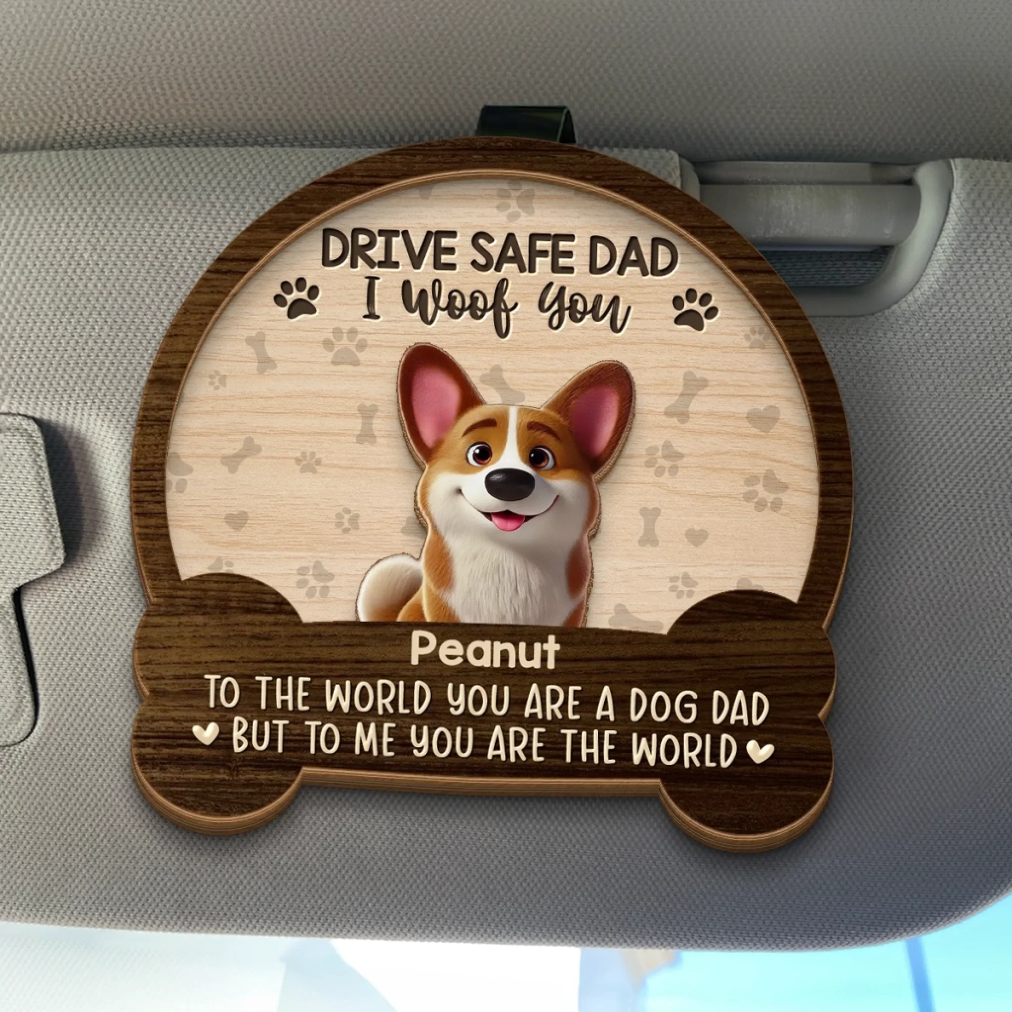 Best Dog Dad Ever, I Woof You - Dog Personalized Custom Car Visor Clip - Father's Day, Gift For Dad, Pet Owners, Pet Lovers - Robaser