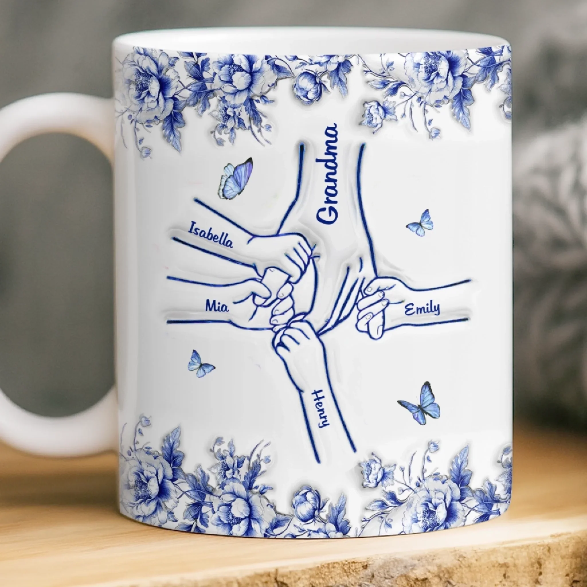 Custom 3D Inflated Effect Printed Mug - Personalized Birthday Gifts For Mom, Grandma - Hand In Hand Through Life - Robaser