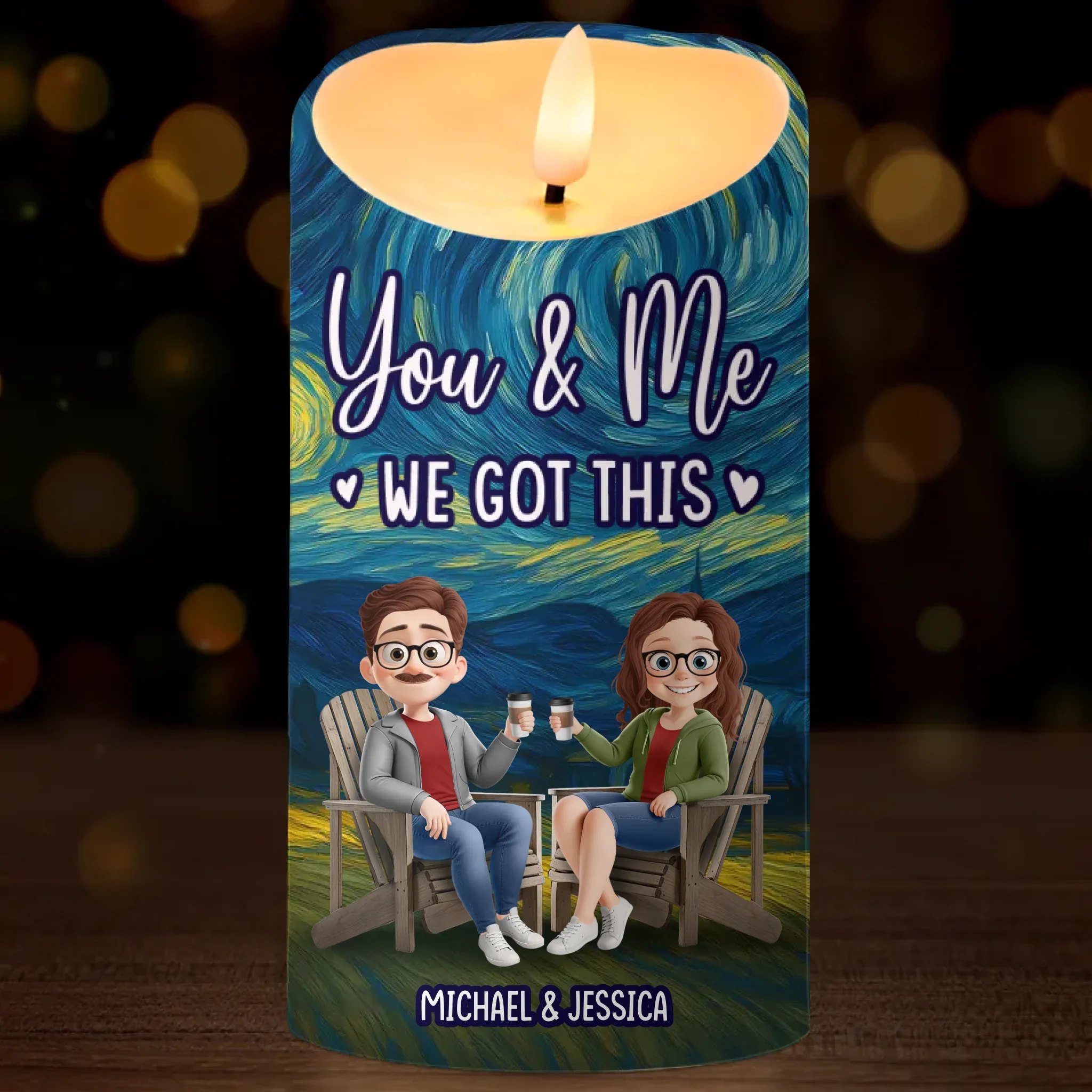 Custom LED Candle - Personalized Anniversary Wedding Gifts For Husband And Wife, Him And Her - Our Love Lights The Night - Robaser