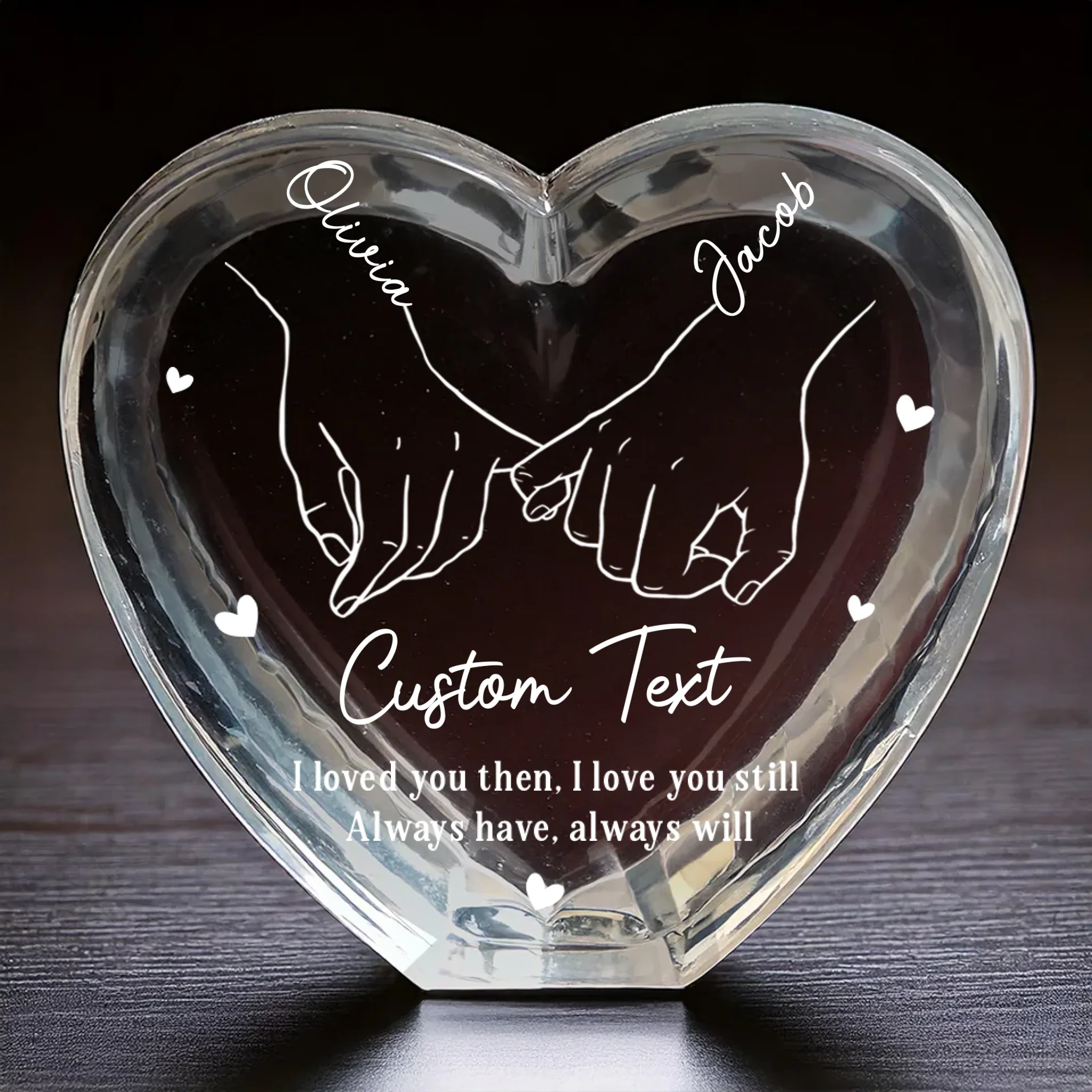 Custom 3D Crystal Heart Shaped - Personalized Anniversary Wedding Gifts For Husband And Wife, Him And Her - Pinky Promises, Eternal Love - Robaser