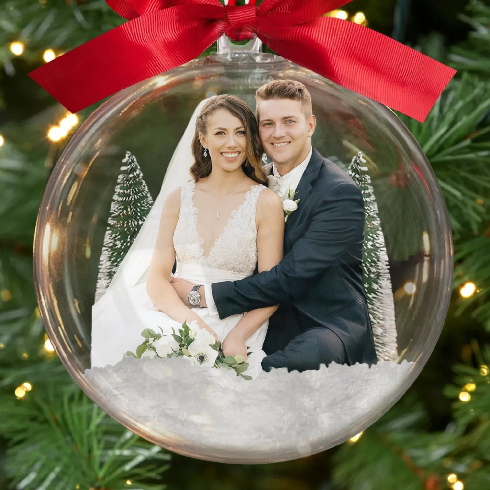 Custom Photo 3D Acrylic Ball Ornament - Personalized Anniversary Christmas Wedding Gifts For Husband And Wife, Him And Her - Wedding Dreams In A Snow Globe - Robaser