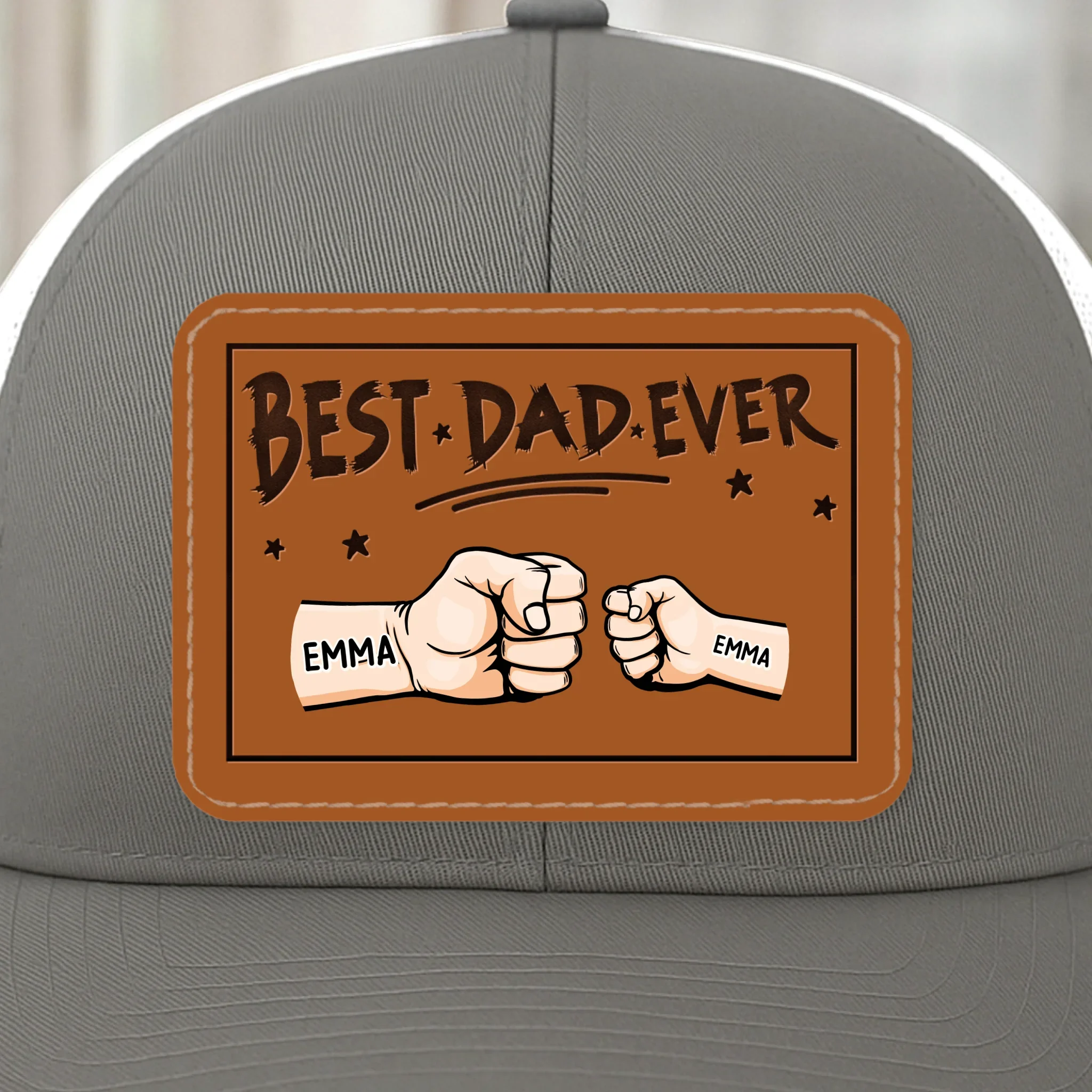 In Papa  s Grip, We Feel Safe - Family Personalized Custom Leather Patch Snapback - Father's Day, Gift For Dad, Grandpa - Robaser