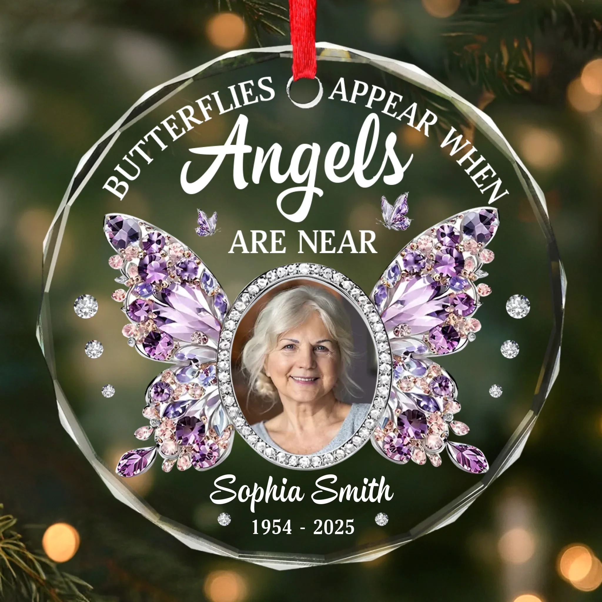 Custom Photo Circle Glass Ornament - Personalized Christmas Memorial Sympathy Gifts For Loss Of Mom, Dad - Always With Us In Spirit - Robaser
