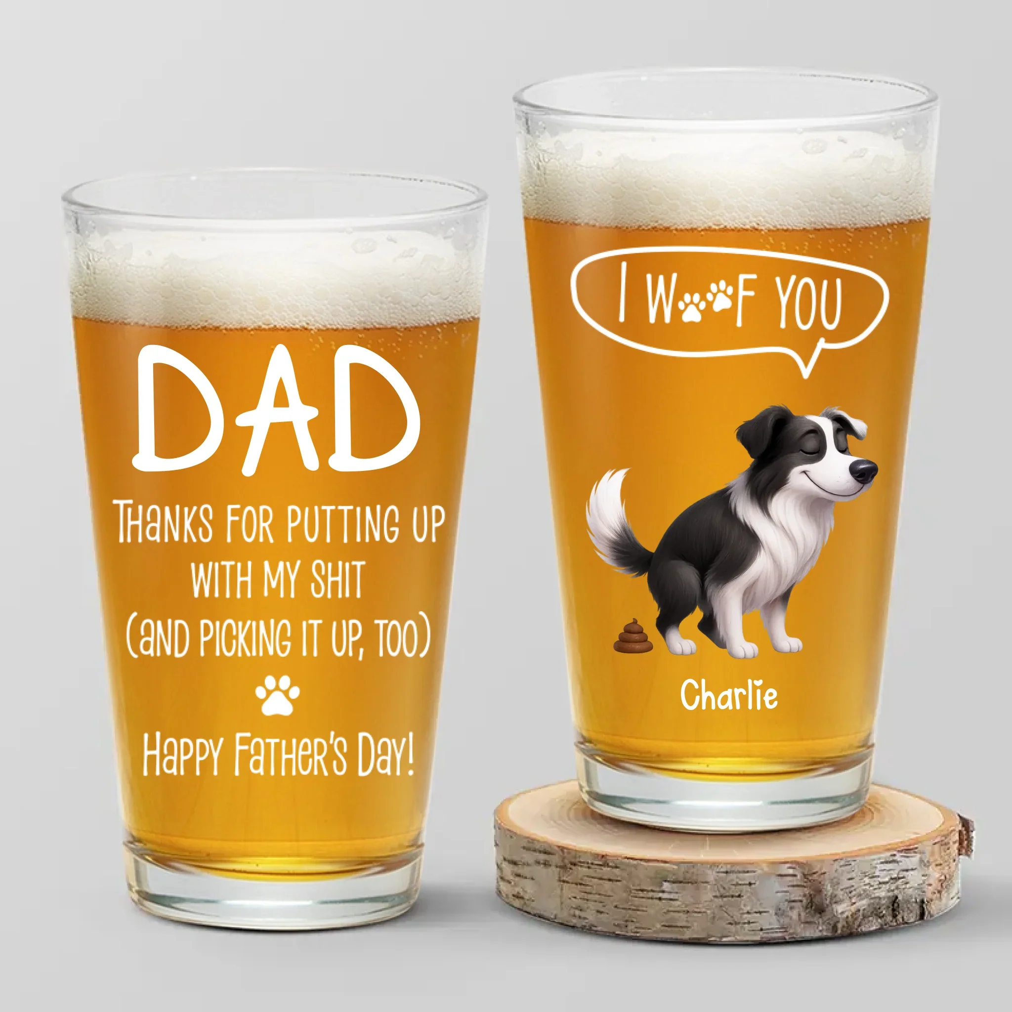 I Woof You More Than Treats - Dog Personalized Custom Beer Glass - Father's Day, Gift For Pet Owners, Pet Lovers - Robaser
