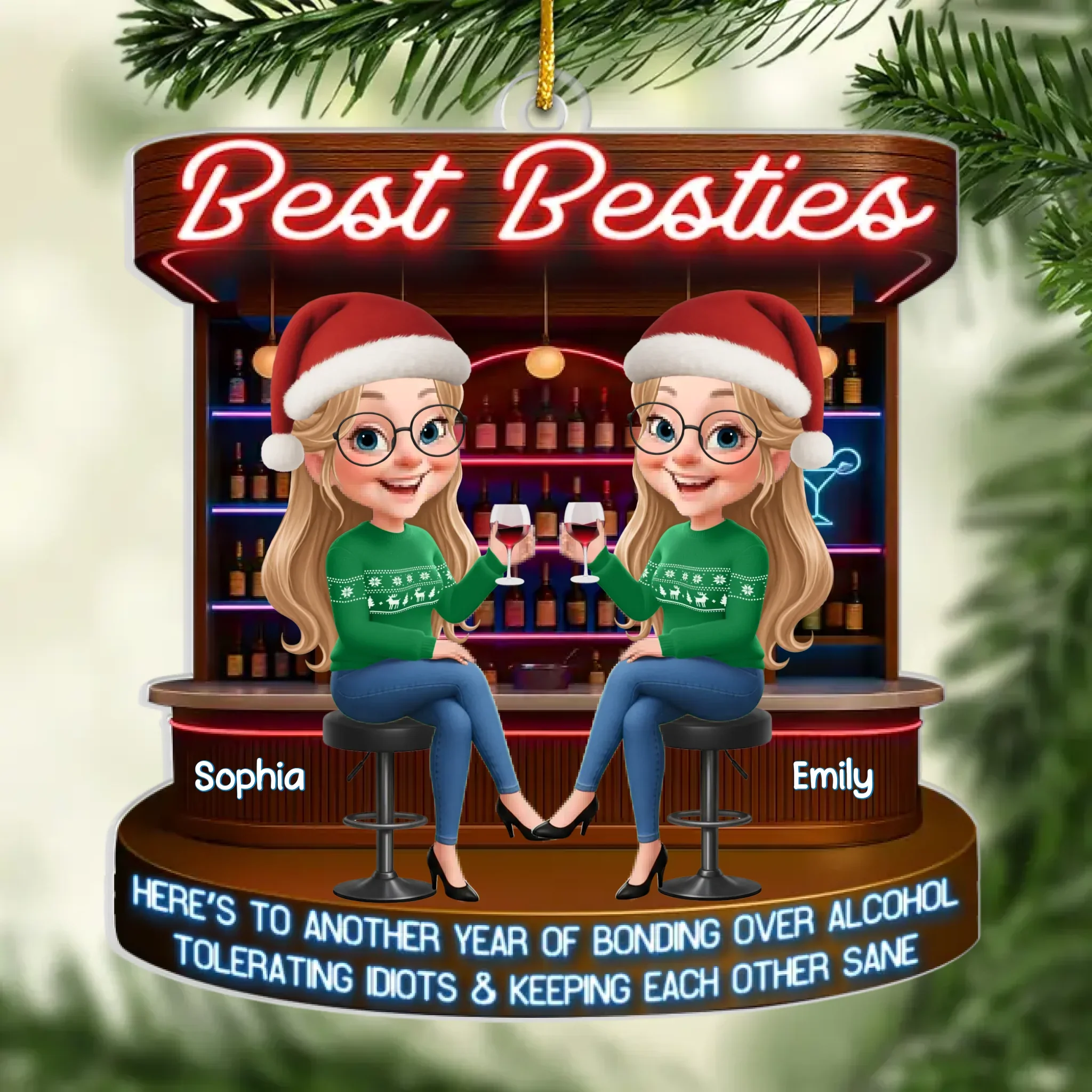 Custom Acrylic Ornament - Personalized Best Friend Christmas Birthday Gifts For Women, Besties, Sisters, BFF - Snowflakes Sparkle When We Are Together - Robaser