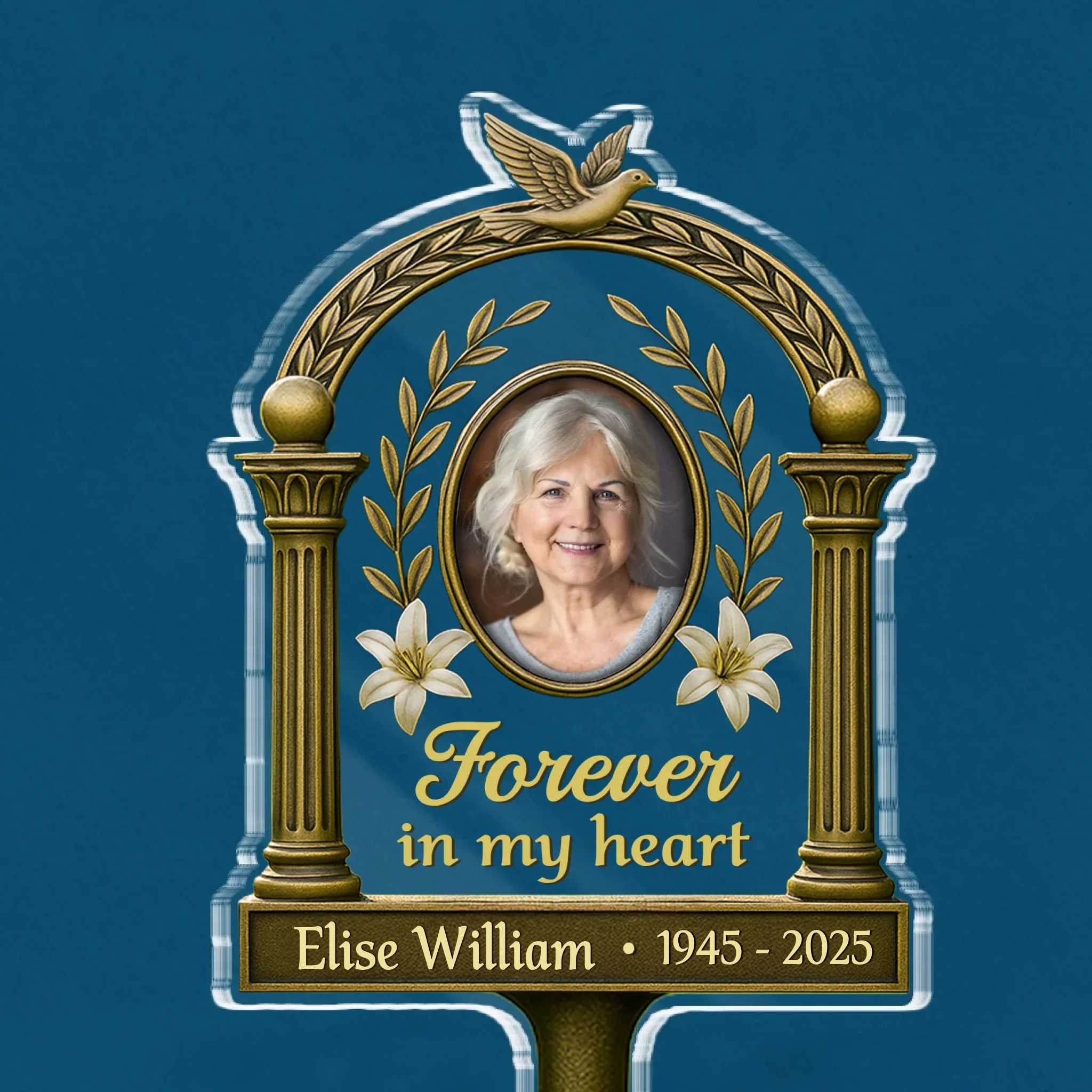 Custom Photo Carried In My Heart - Memorial Personalized Custom Stain Glass Style Acrylic Garden Stake - Sympathy Gift For Family Members - Robaser