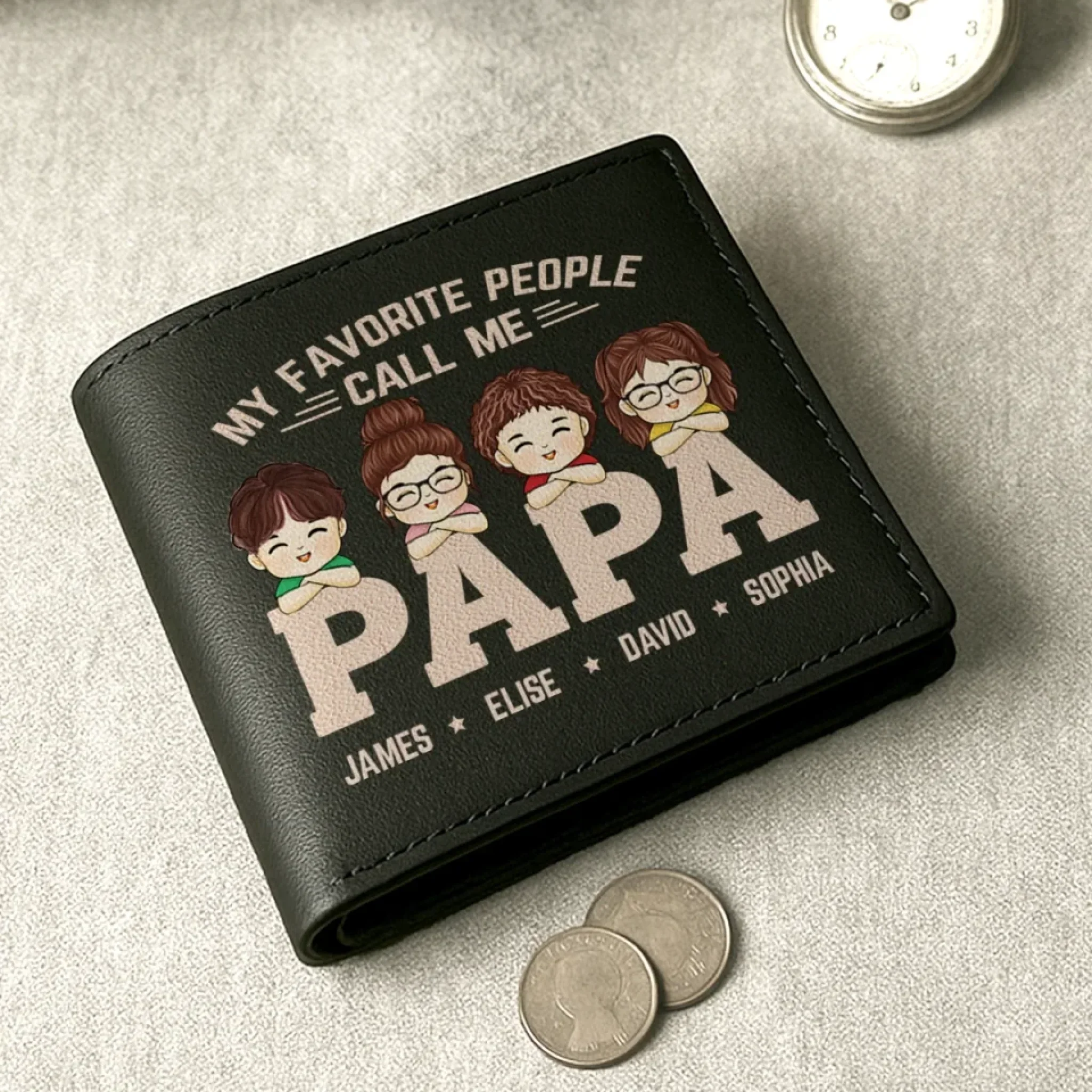 Custom Double-Sided Printed Leather Wallet - Personalized Father's Day Birthday Gifts For Dad - My Favorite People Call Me Papa - Robaser
