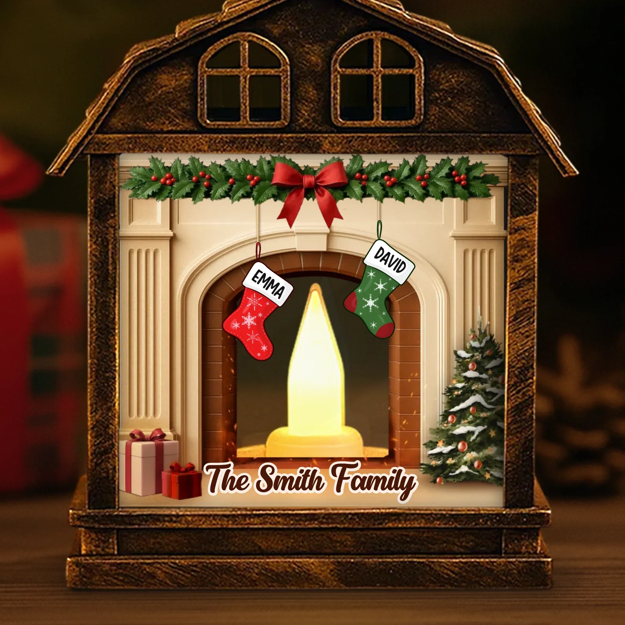 Custom LED Tabletop Lantern Light - Personalized Christmas Birthday Gifts For Mom, Dad, Brother, Sister, Kids - Love Fills Every Christmas Moment - Robaser