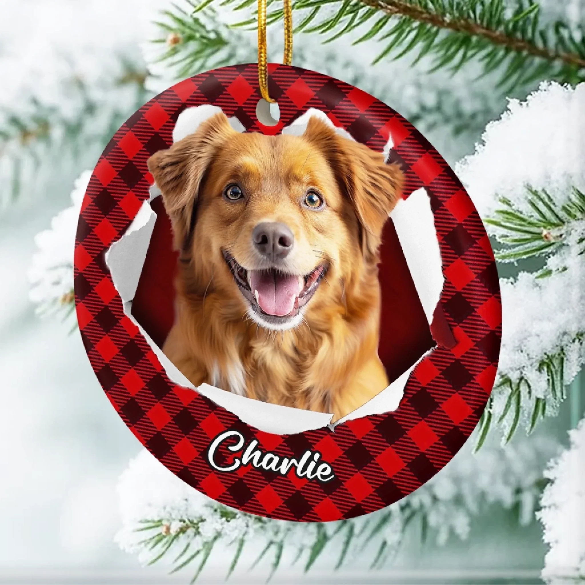 Custom Photo Ceramic Ornament - Personalized Christmas Birthday Gifts For Dog Cat Lovers, Dog Dad And Mom, Cat Owners - Tails Wag, Hearts Glow - Robaser