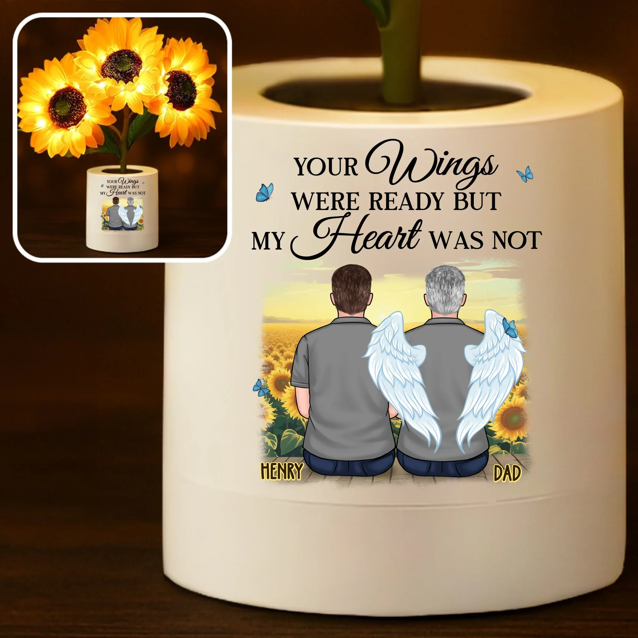 Custom Sunflower Lamp Night Light - Personalized Memorial Sympathy Gifts For Loss Of Mom, Dad - Memories Shine Through Every Darkness - Robaser