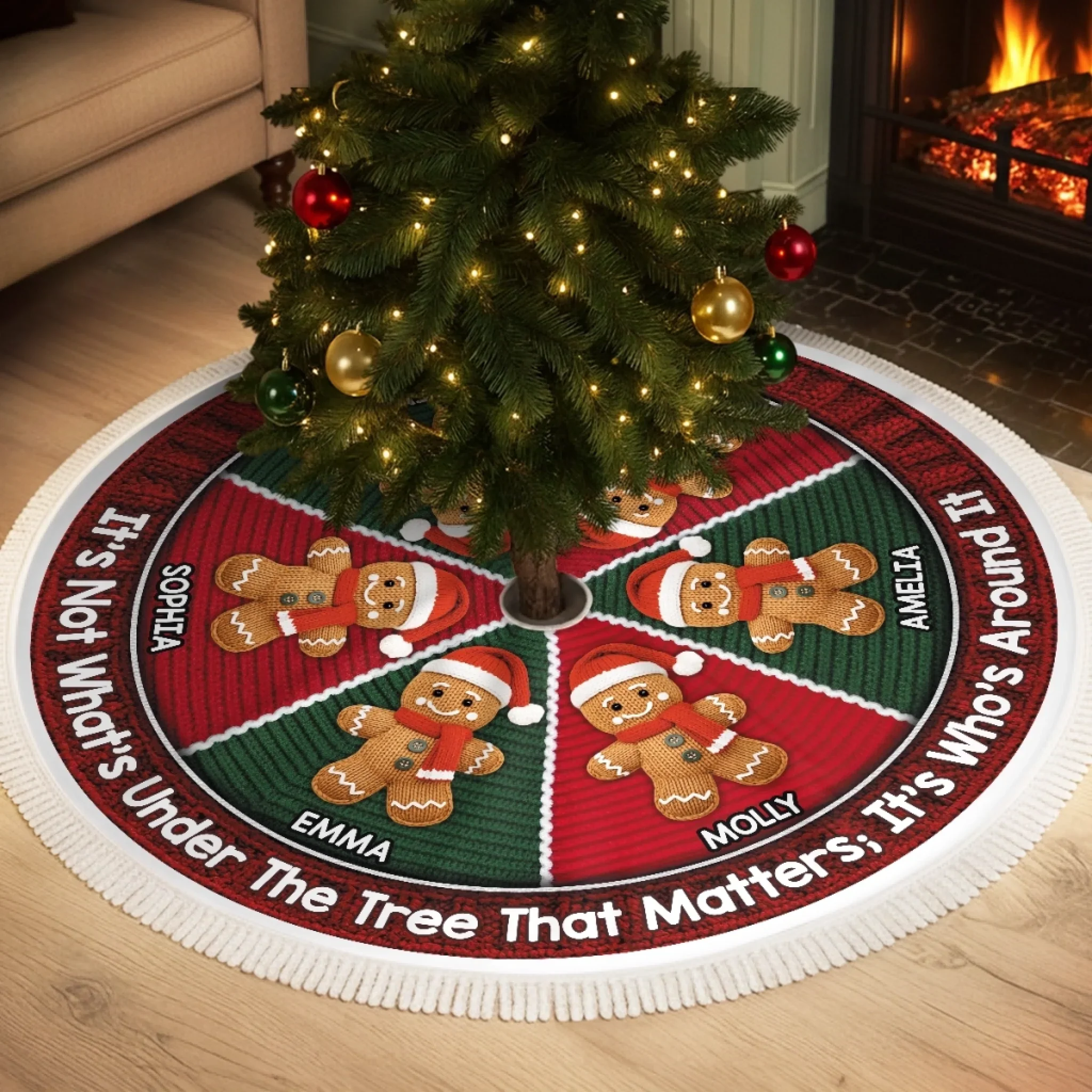 Custom Crochet Gingerbread Tree Skirt - Personalized Christmas Birthday Gifts For Mom, Dad, Brother, Sister, Kids - Love Wrapped In Every Snowflake - Robaser