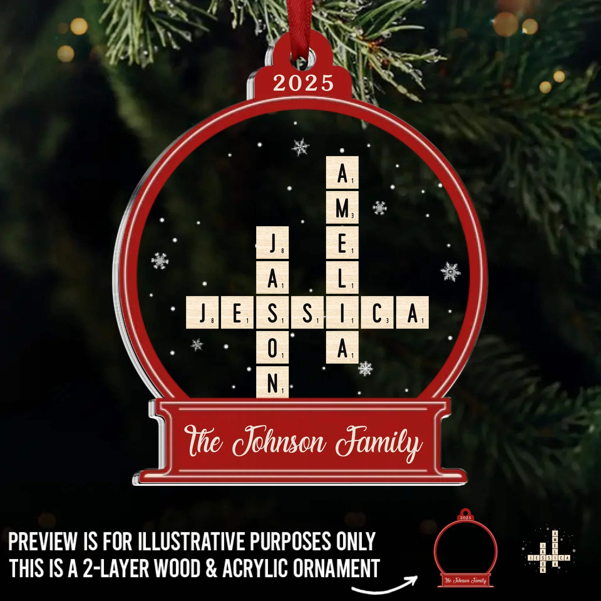 Custom Scrabble Wood & Acrylic Ornament - Personalized Christmas Birthday Gifts For Mom, Dad, Kids - Christmas Is Better Together - Robaser