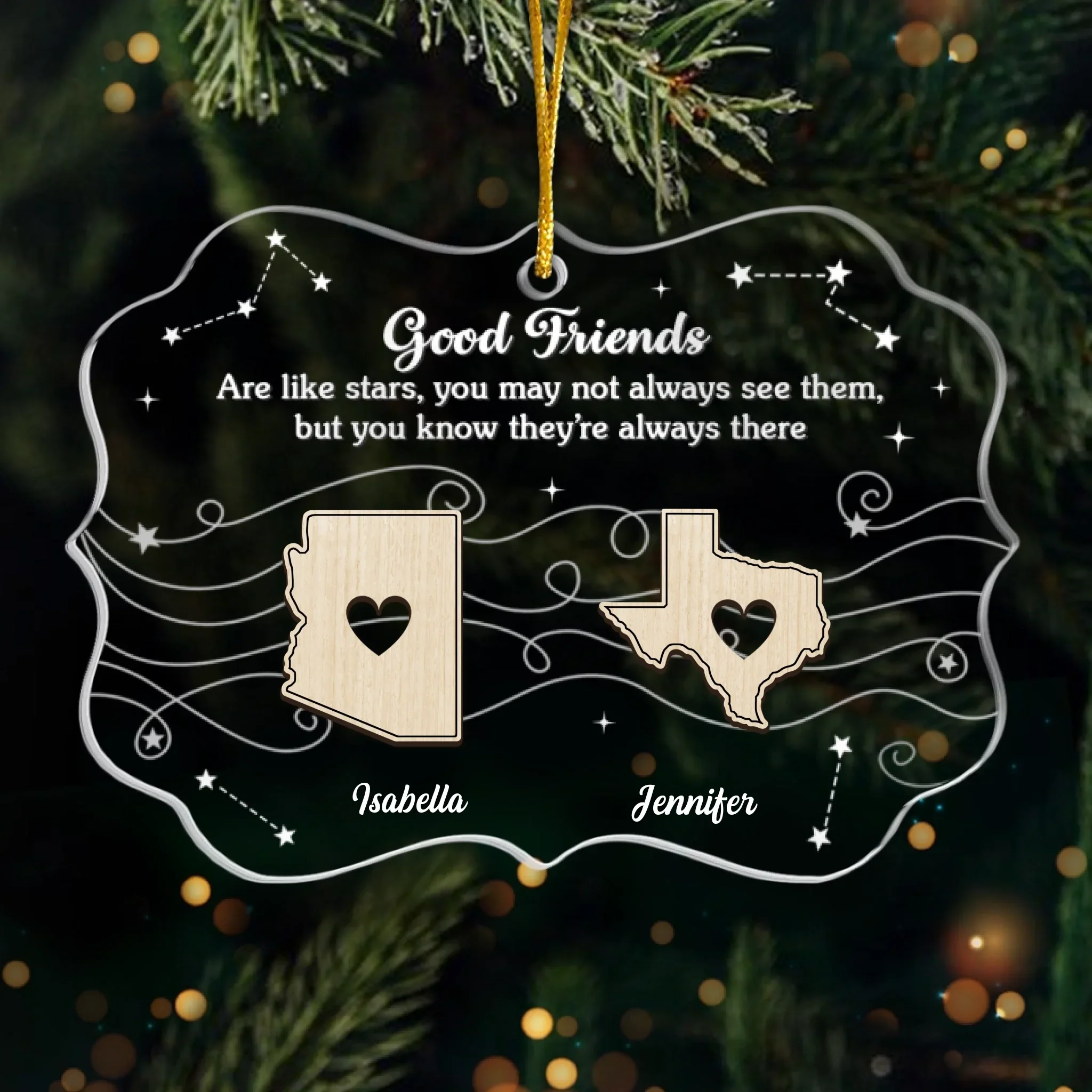 Custom Long Distance Acrylic Ornament - Personalized Best Friend Christmas Birthday Gifts For Women, Besties, Sisters, BFF - Apart By Miles Bound By Love - Robaser