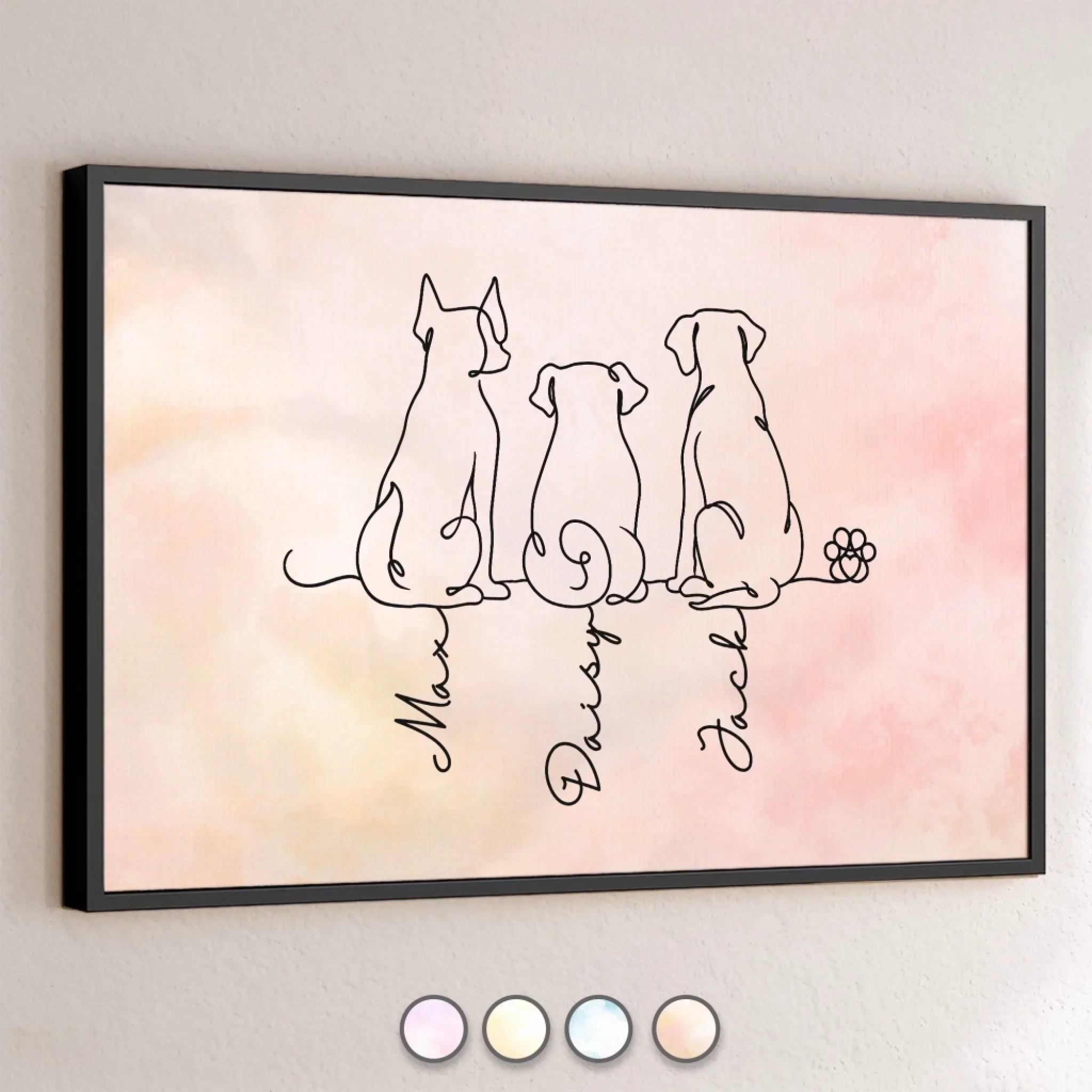 Custom Line Art Horizontal Poster - Personalized Pet Memorial Sympathy Gifts For Dogs - Furry Souls, Endless Love - Robaser
